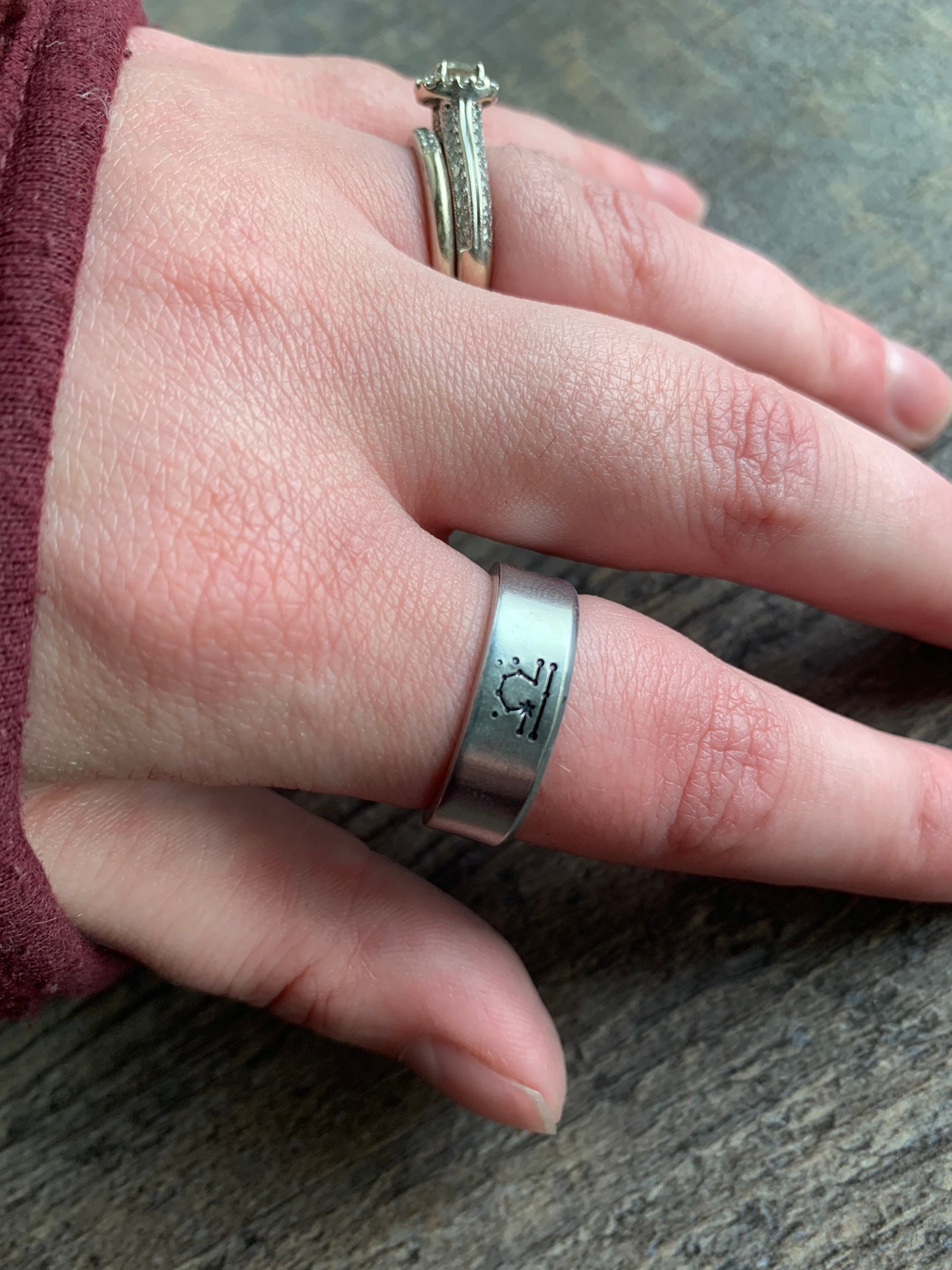 Hand Stamped Zodiac Sign Ring: Aluminum Constellation Jewelry, view 3