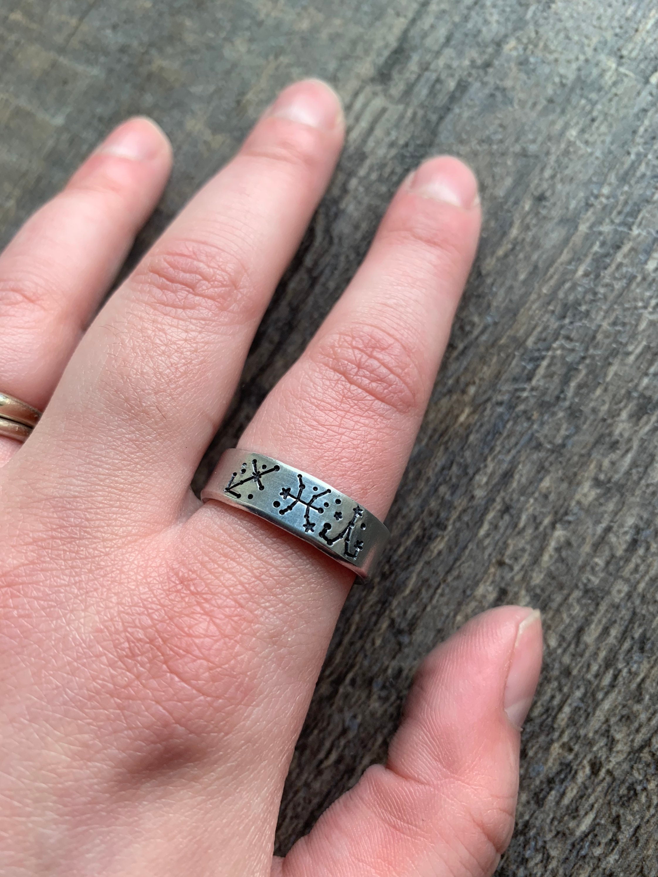 Hand Stamped Zodiac Sign Ring: Sun, Moon & Rising Signs, view 3