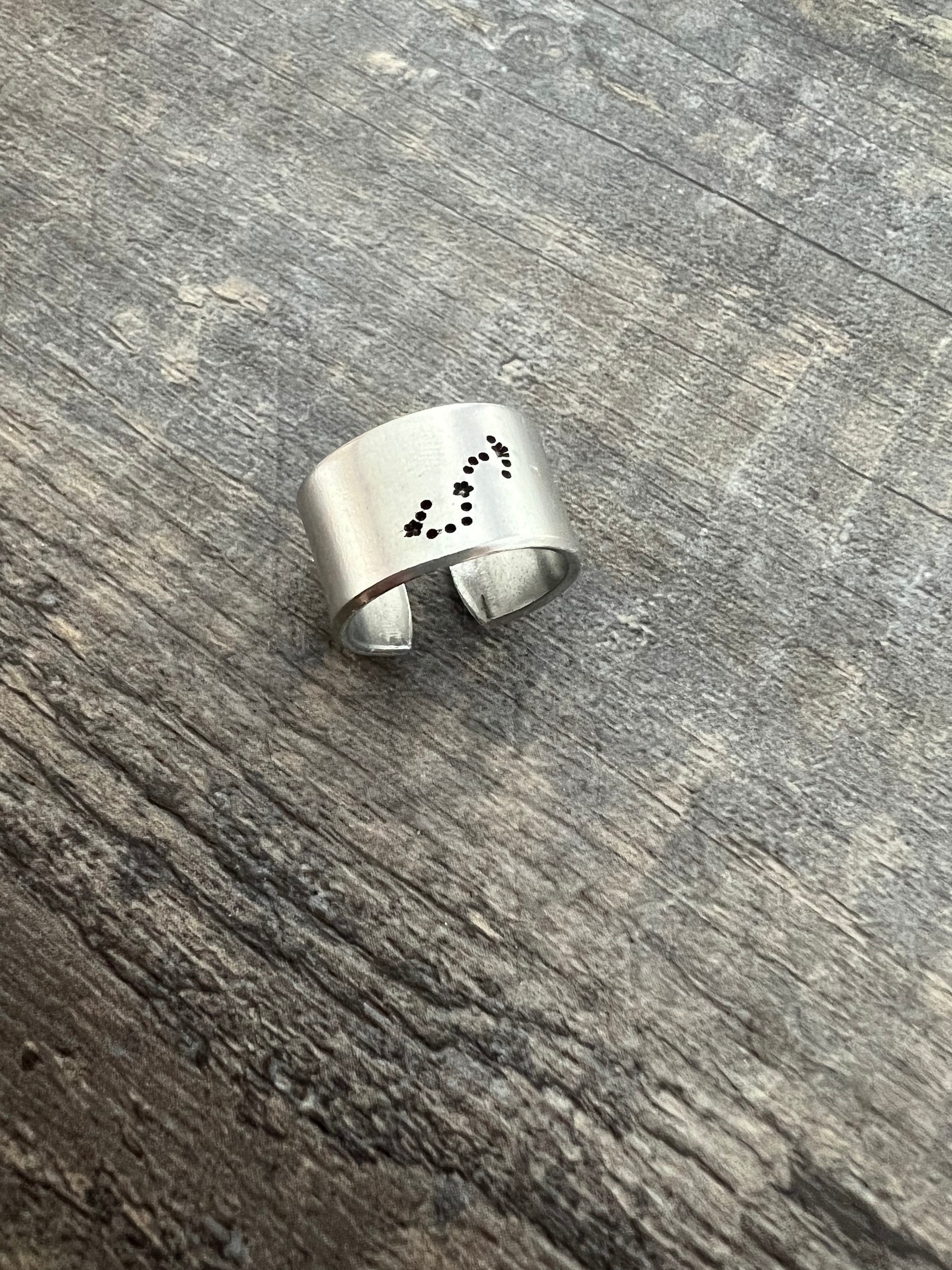 Hand Stamped Zodiac Constellation Ring - Aluminum Wide Band