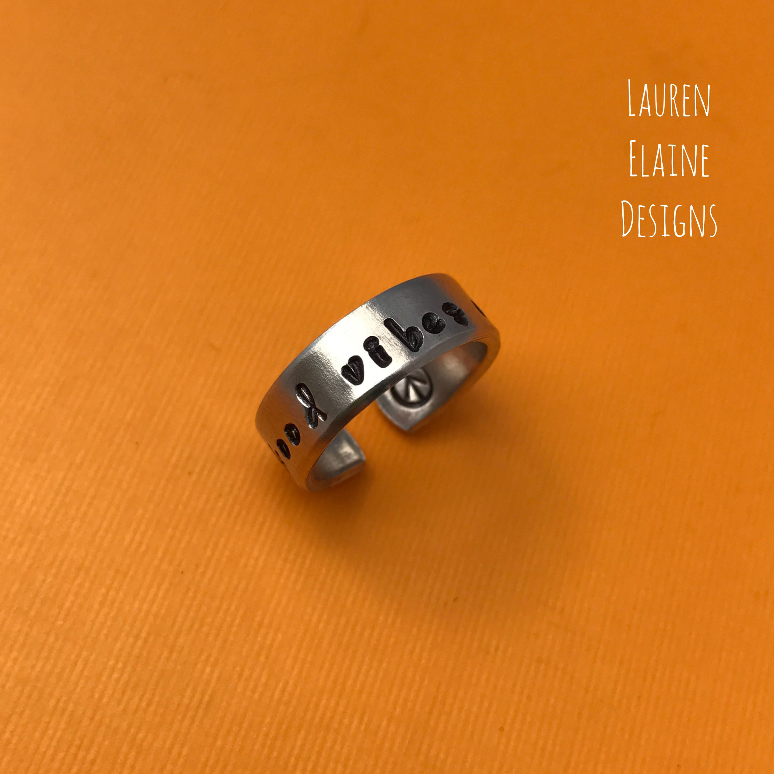 Good Vibes Only- Hand Stamped Aluminum Ring- You Choose the Font, view 2