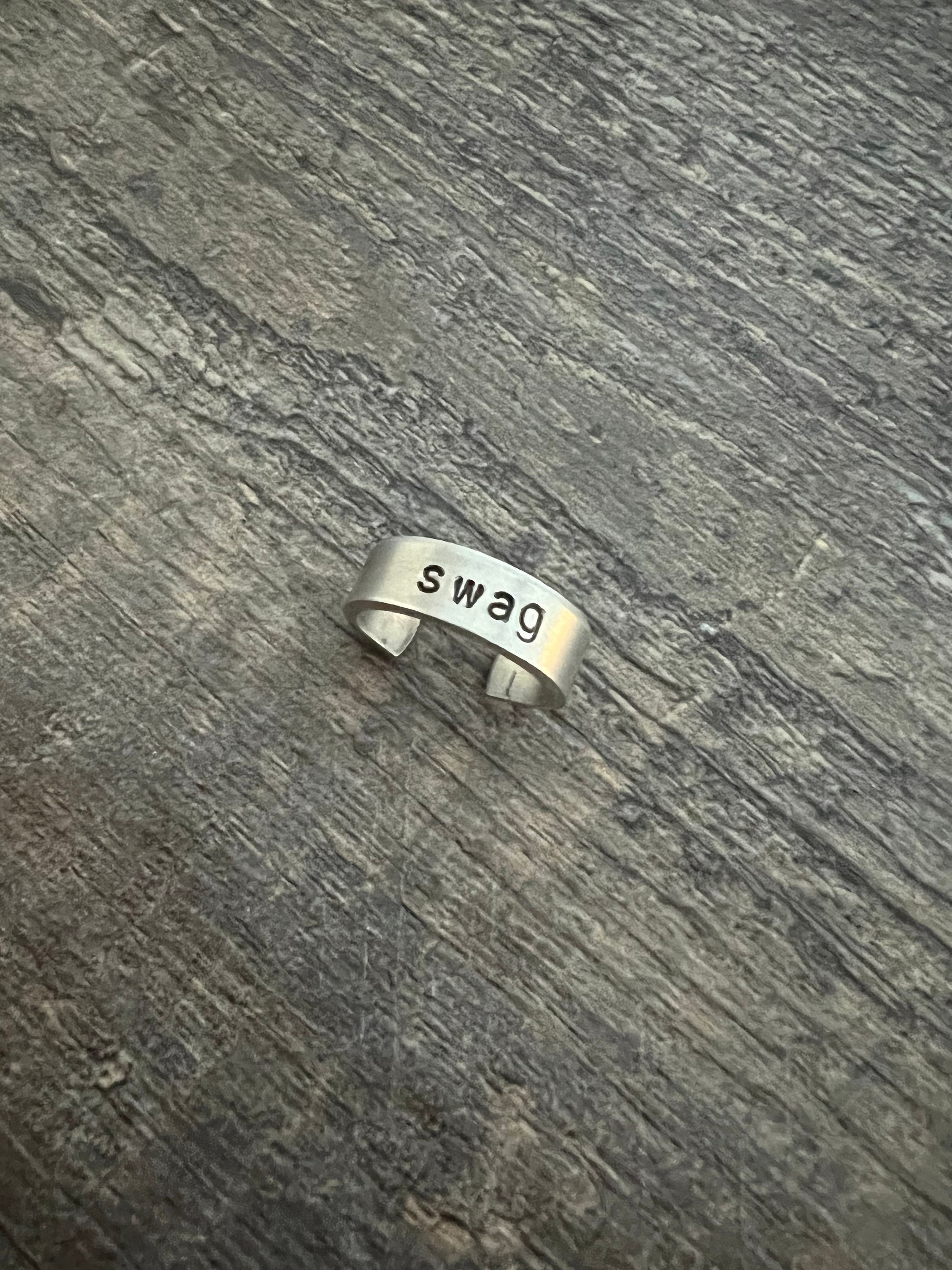 Swag Ring -Hand Stamped Aluminum Ring- You Choose the Font, view 2