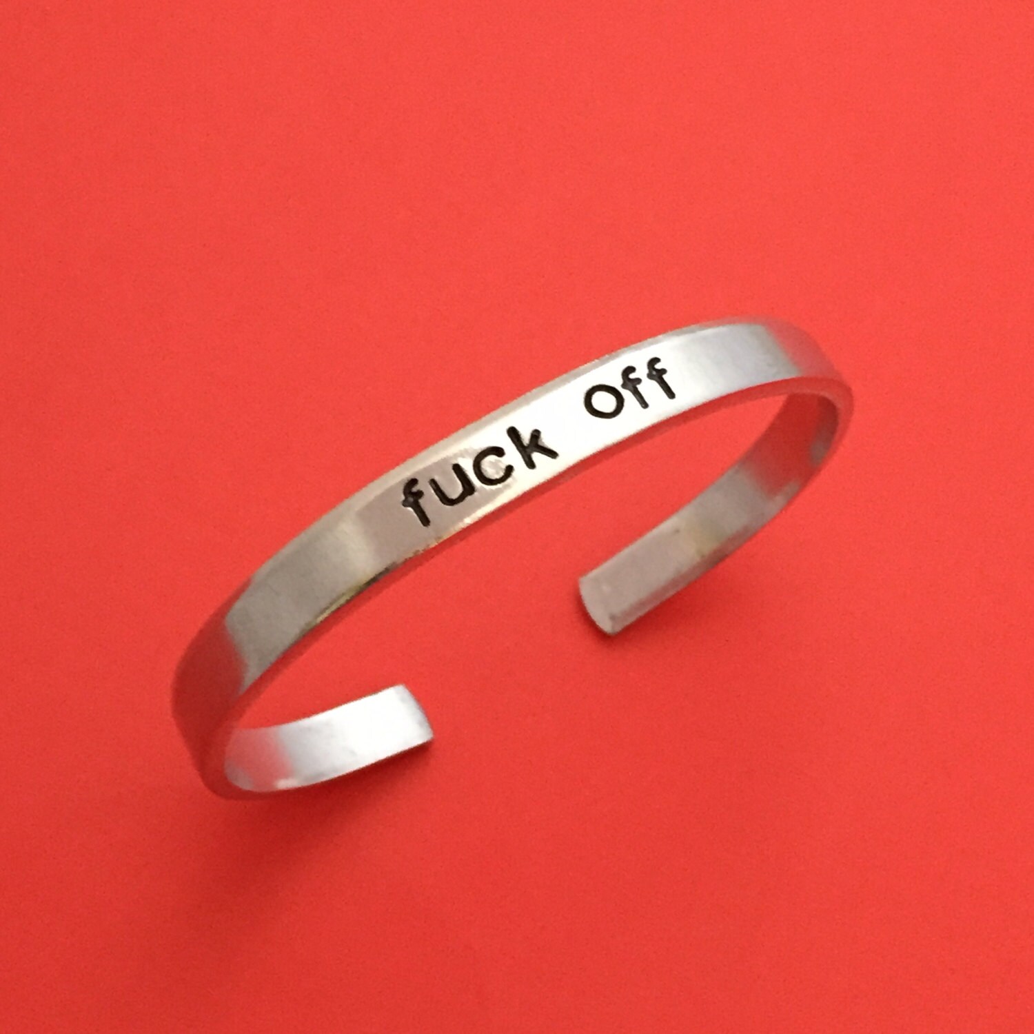 Hand Stamped Offensive Bracelet: Aluminum, Copper, Brass, or Sterling Silver, view 3