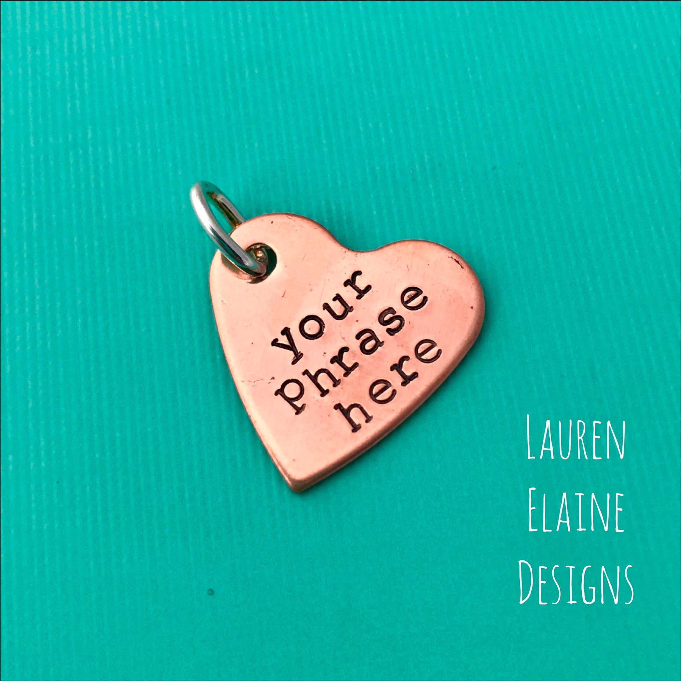 Custom Hand Stamped Copper Heart Charm- Choose the Phrase and Font, view 2