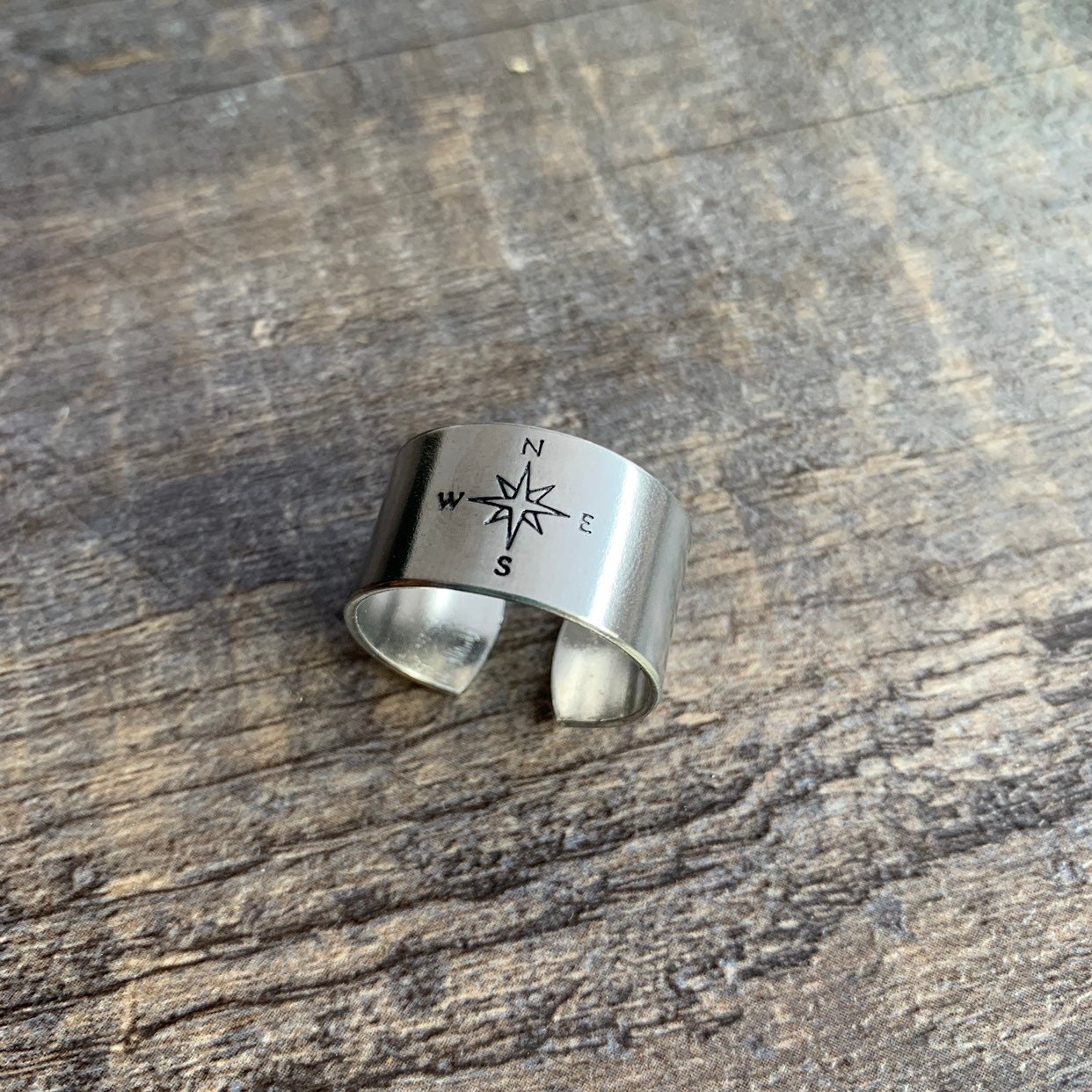 Compass Hand Stamped Aluminum Ring, view 2