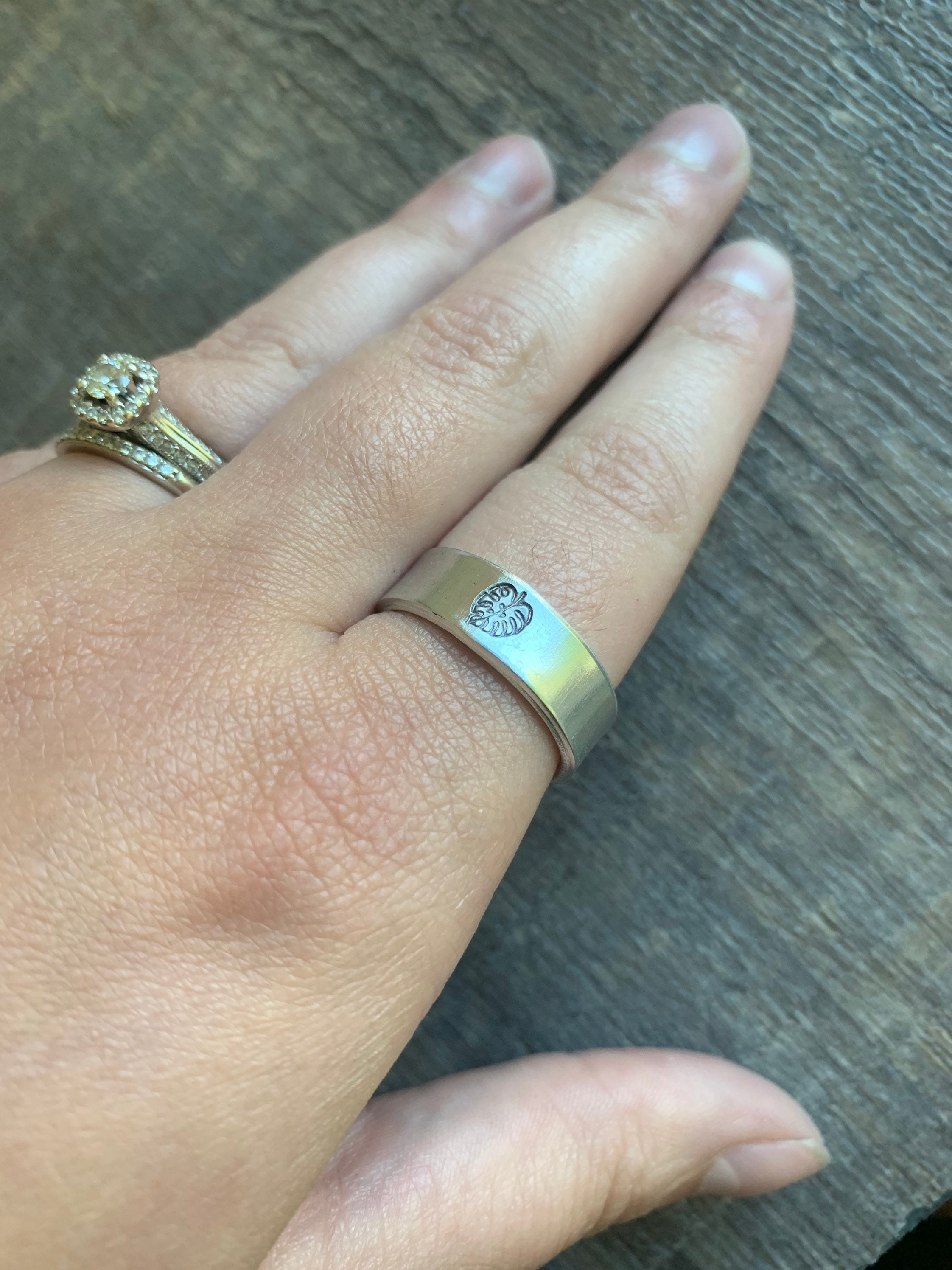 Monstera Leaf- Hand Stamped Aluminum Ring, view 3