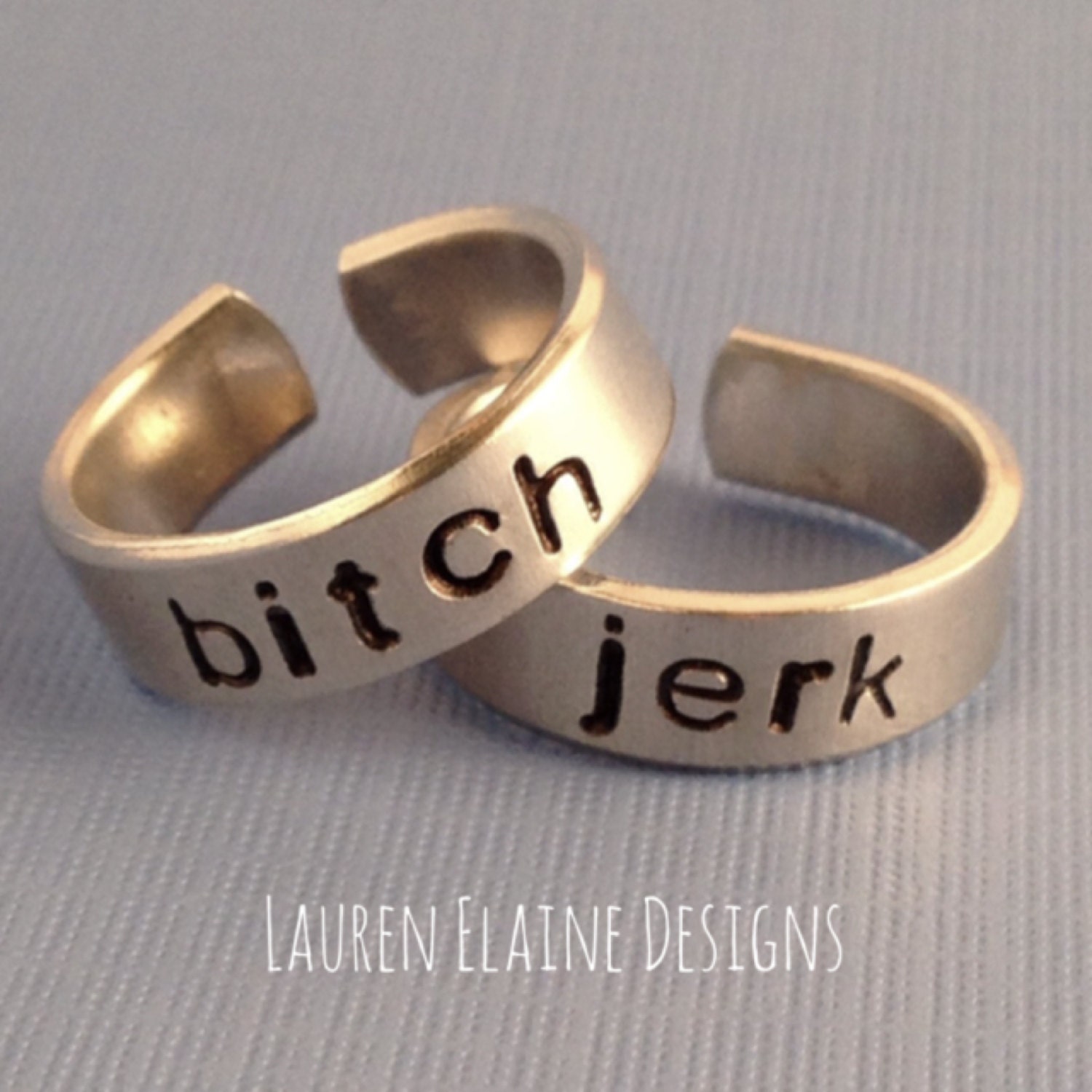 Bitch, Jerk - Aluminum Hand Stamped Ring Set, view 2