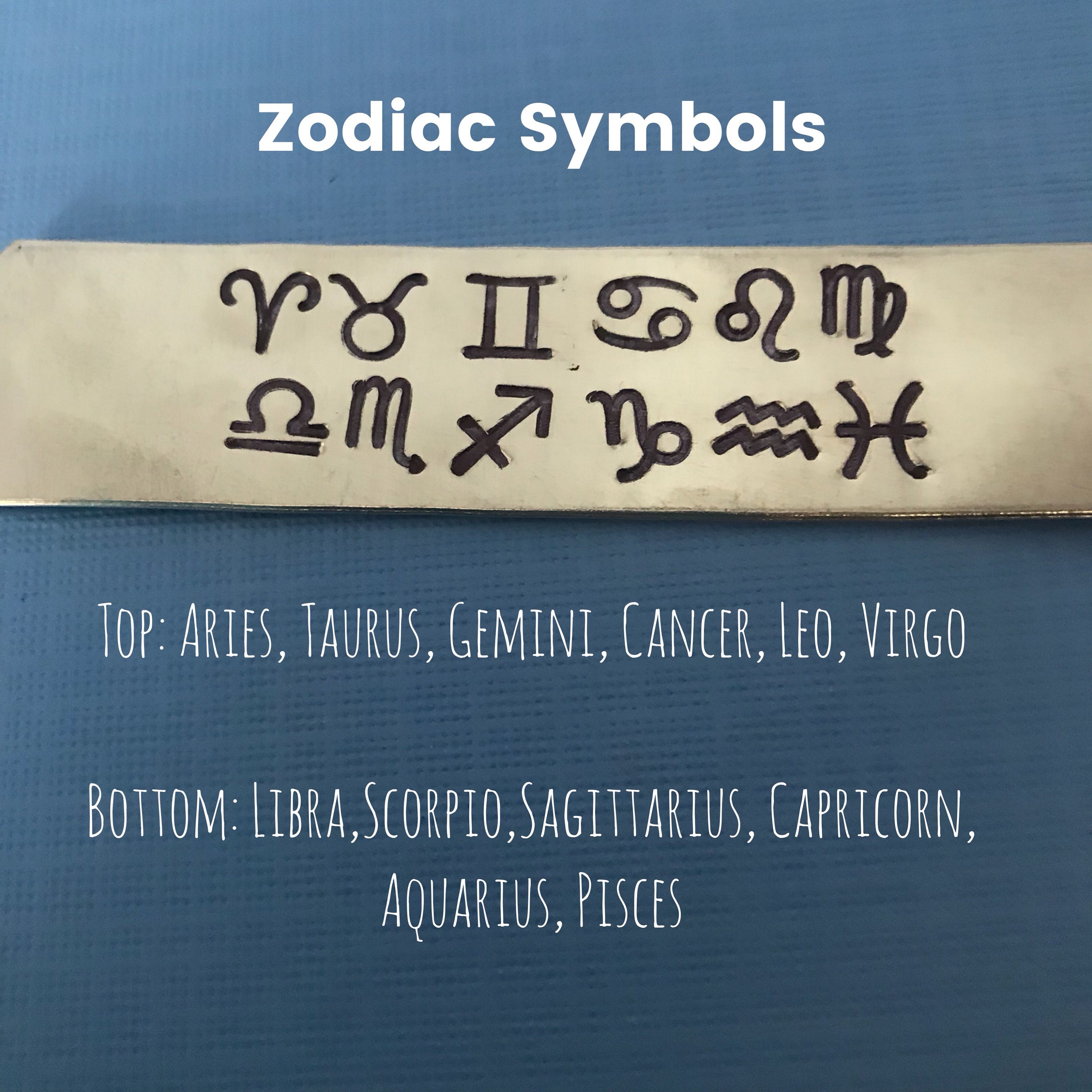 Custom Zodiac Sign Hand Stamped Cuff Bracelet, view 3