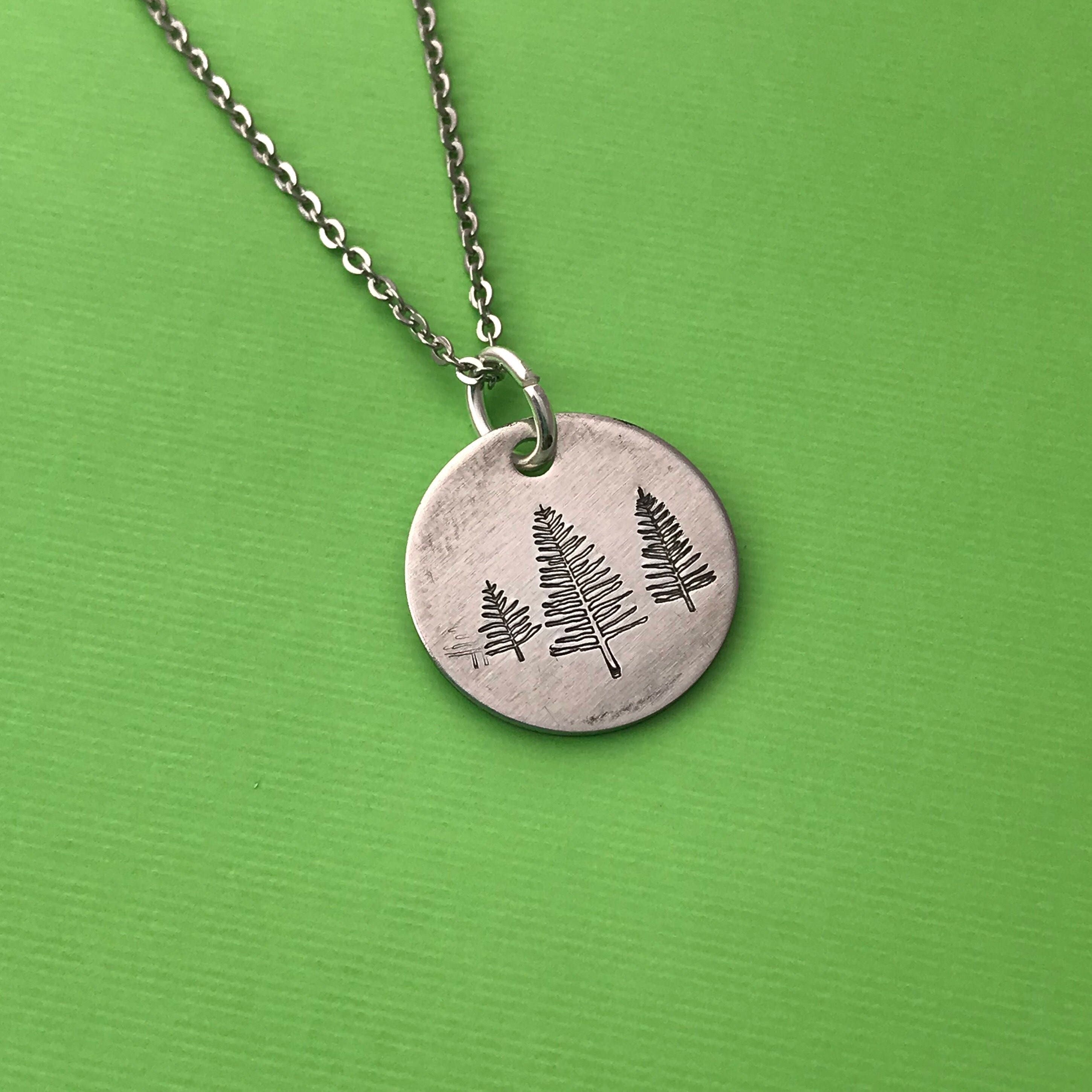 Pine Tree Necklace- Hand Stamped Aluminum, Copper, or Brass Charm Necklace, view 4
