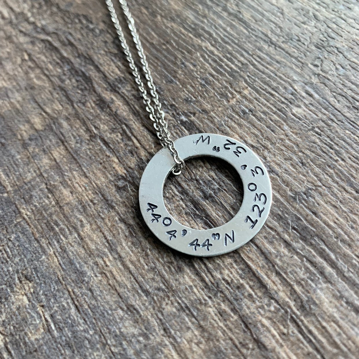 Custom Hand Stamped Coordinates Necklace: Personalized Latitude Longitude