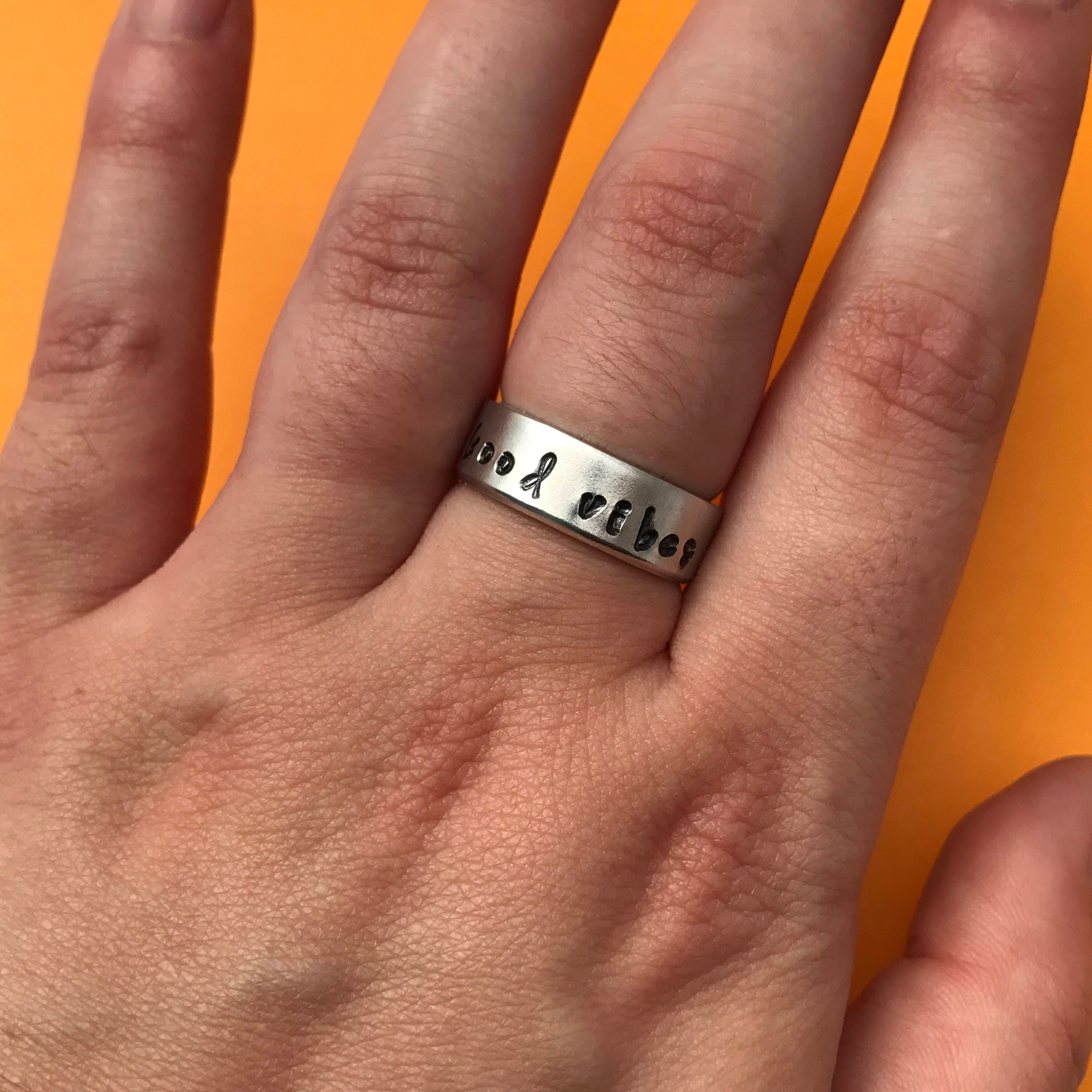 Good Vibes Only- Hand Stamped Aluminum Ring- You Choose the Font, view 5