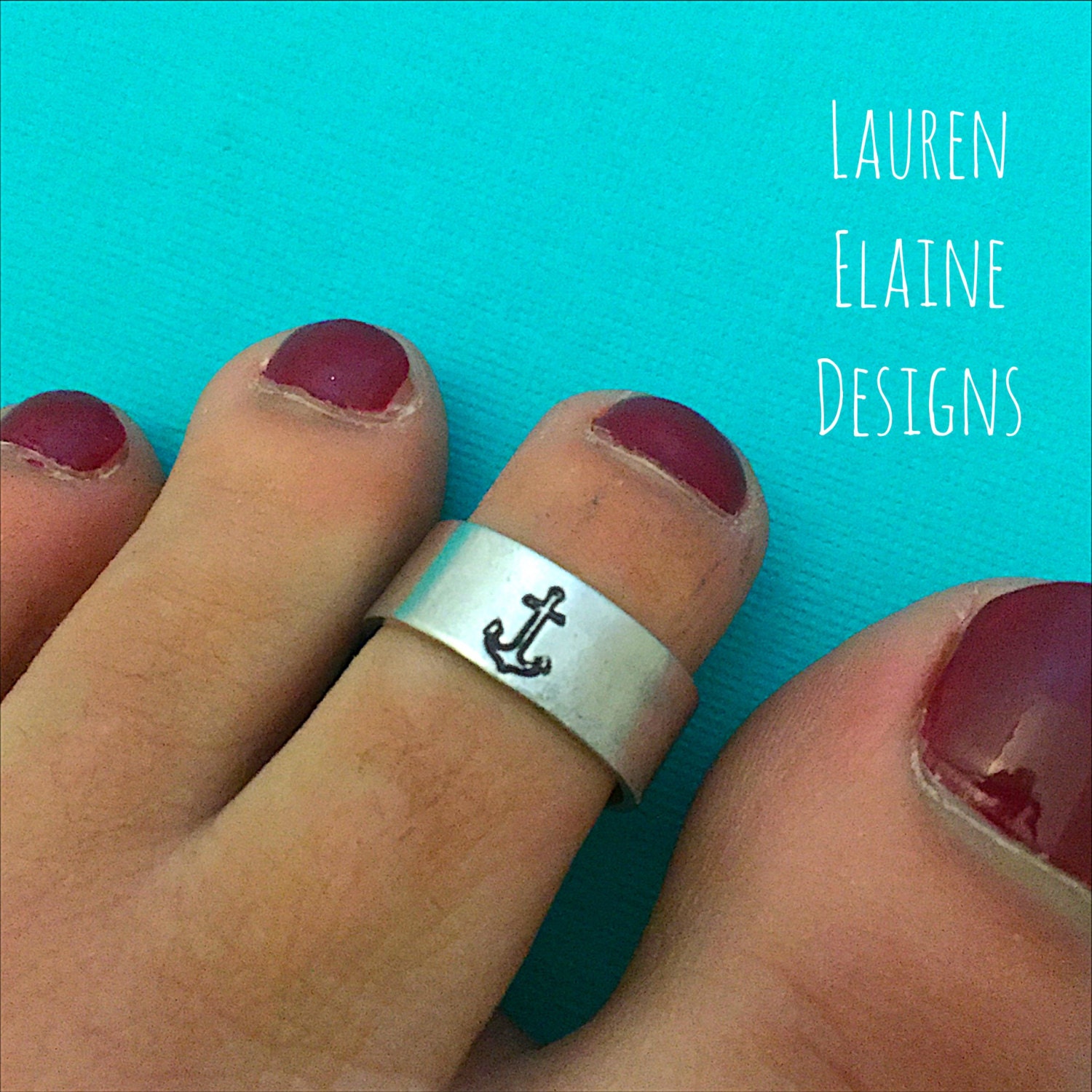 Anchor Adjustable Hand Stamped Toe Ring, view 2