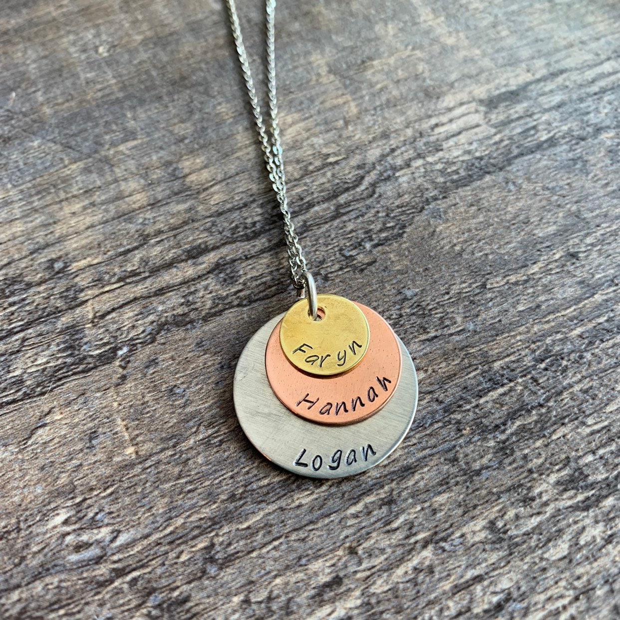 Hand Stamped Triple Layer Coin Necklace: Personalized Name Charm