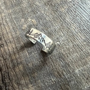 Mountain and Forest Ring- Hand Stamped Aluminum Ring