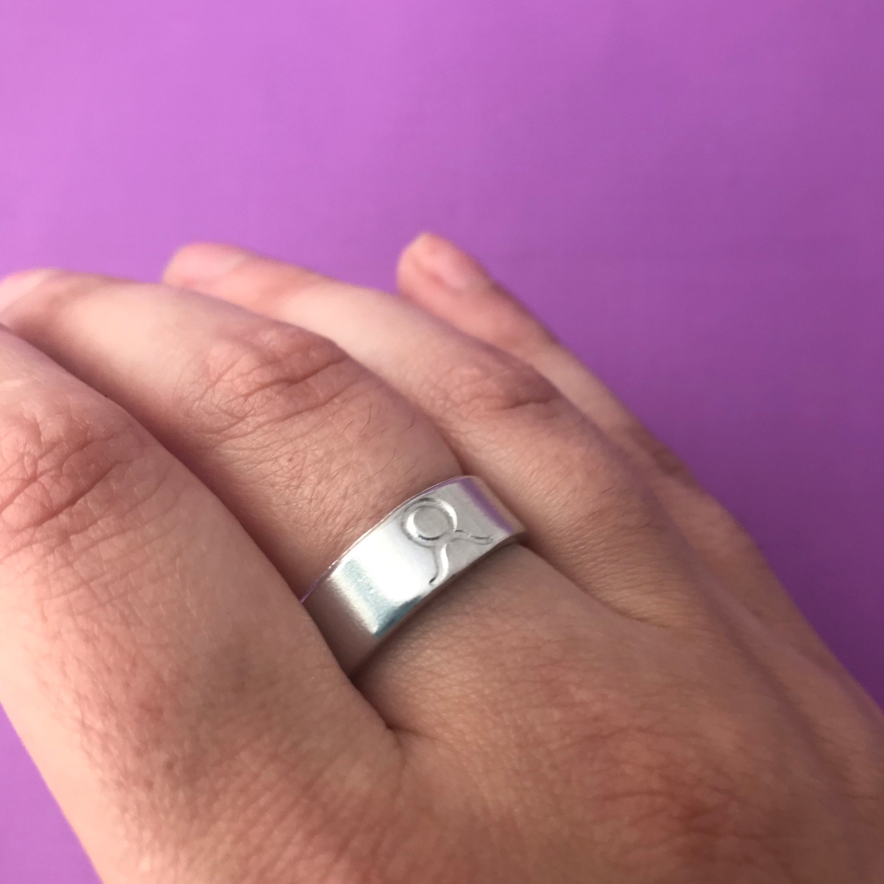 Hand Stamped Aluminum Zodiac Sign Ring, view 3