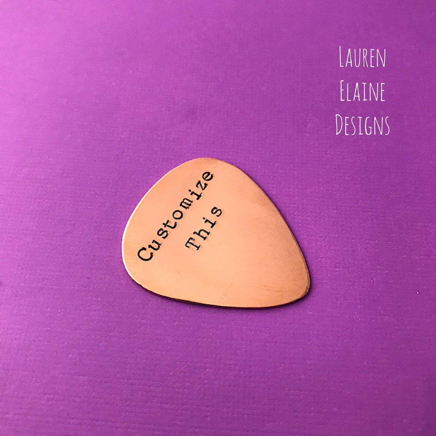 Custom Hand Stamped Copper Guitar Pick- Pick Your Own Phrase and Font, view 2