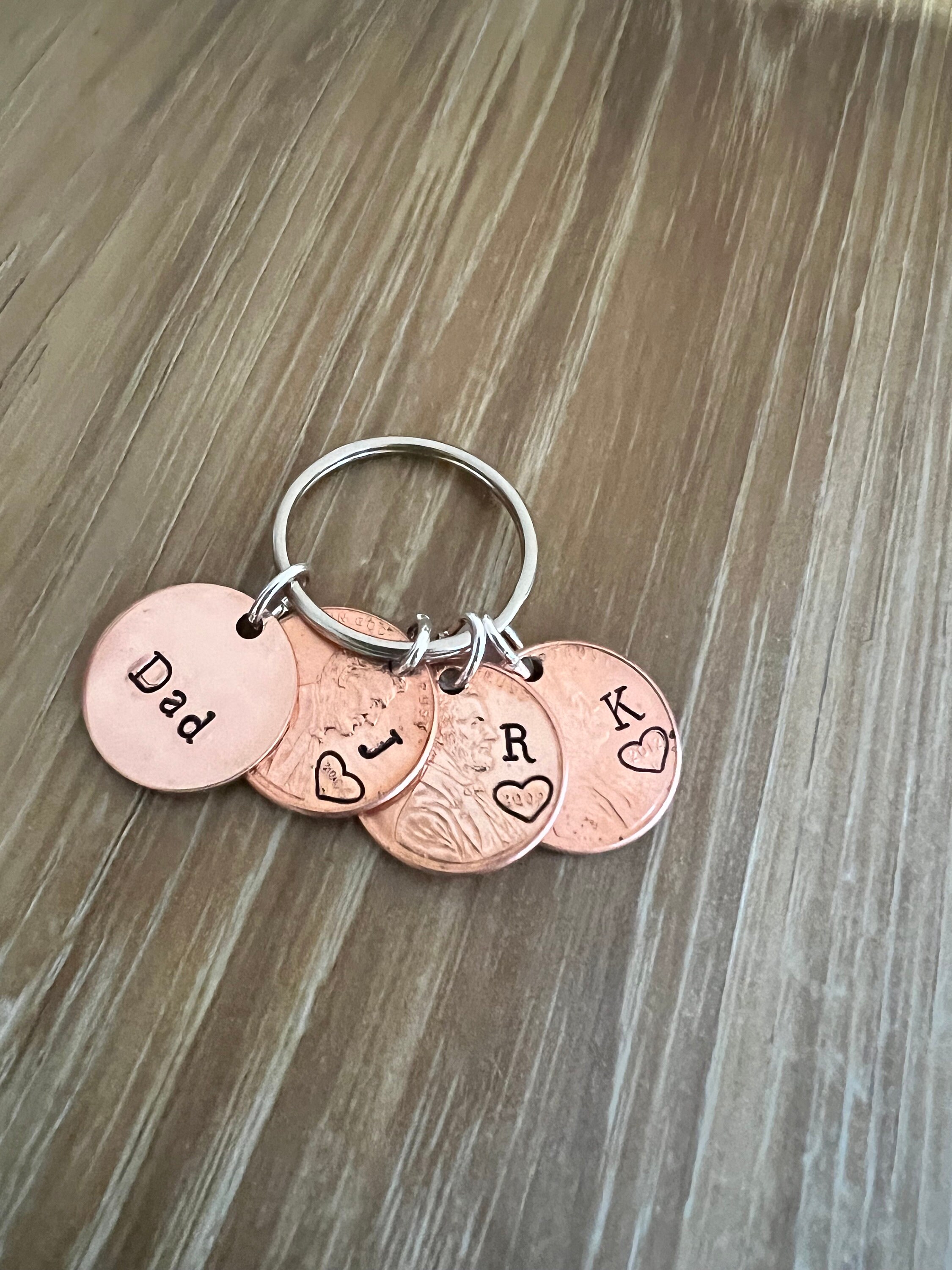 Father's Day Penny and Disc Keychain - Personalized Family Initials and Birth Year, view 2