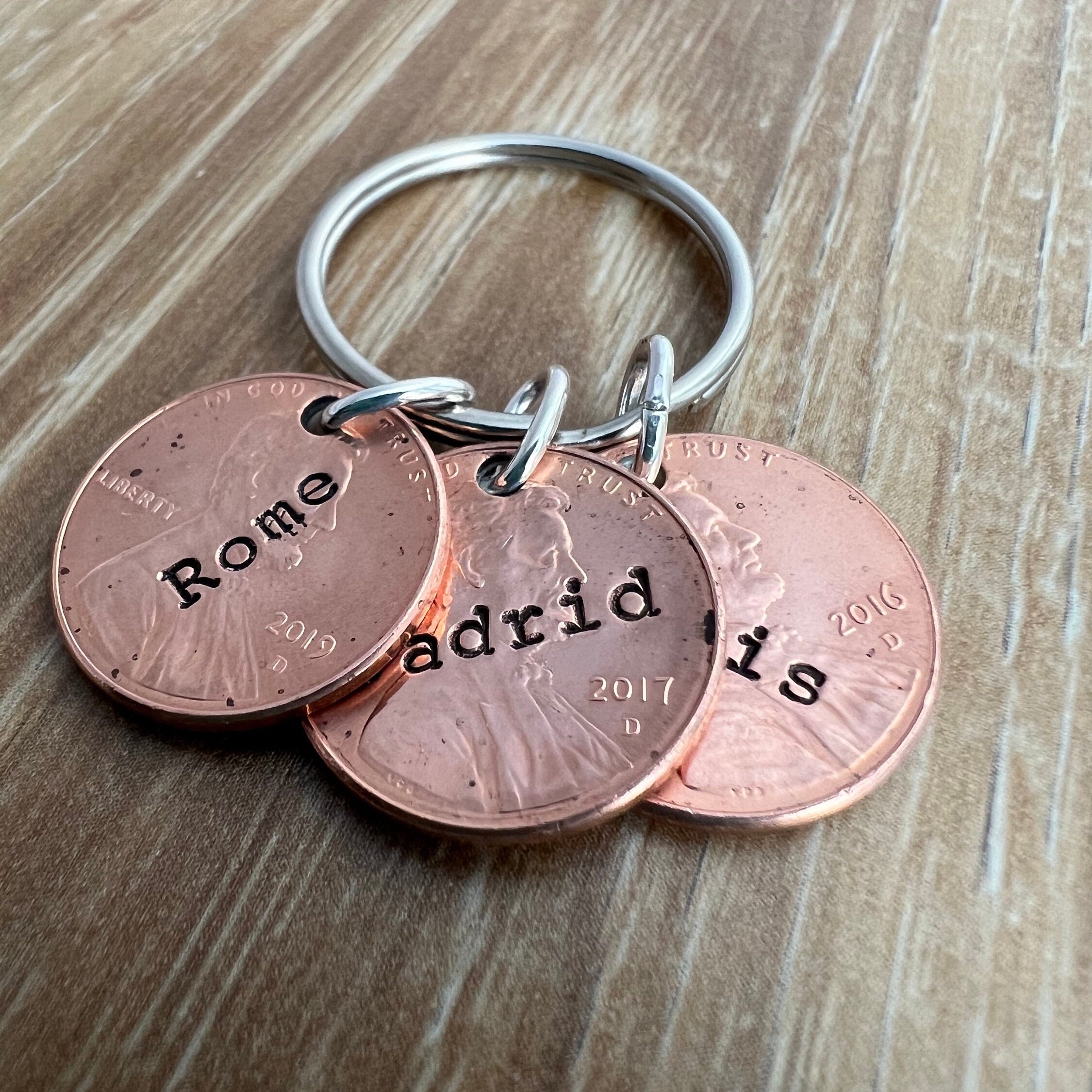 Personalized Penny Keychain: Custom Hand Stamped Travel Memento, view 4