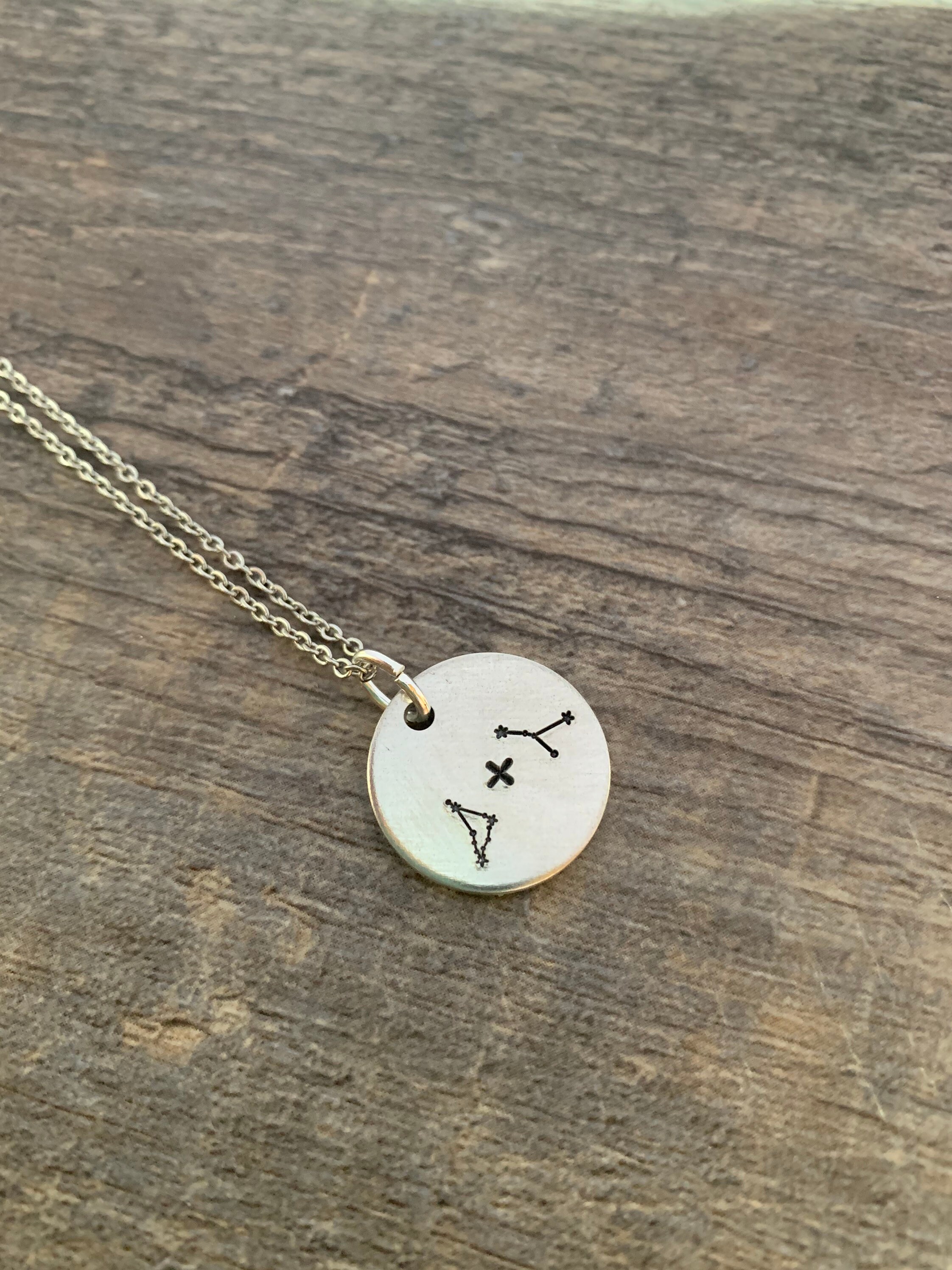 Zodiac Constellation Couple Necklace: Hand Stamped Charm