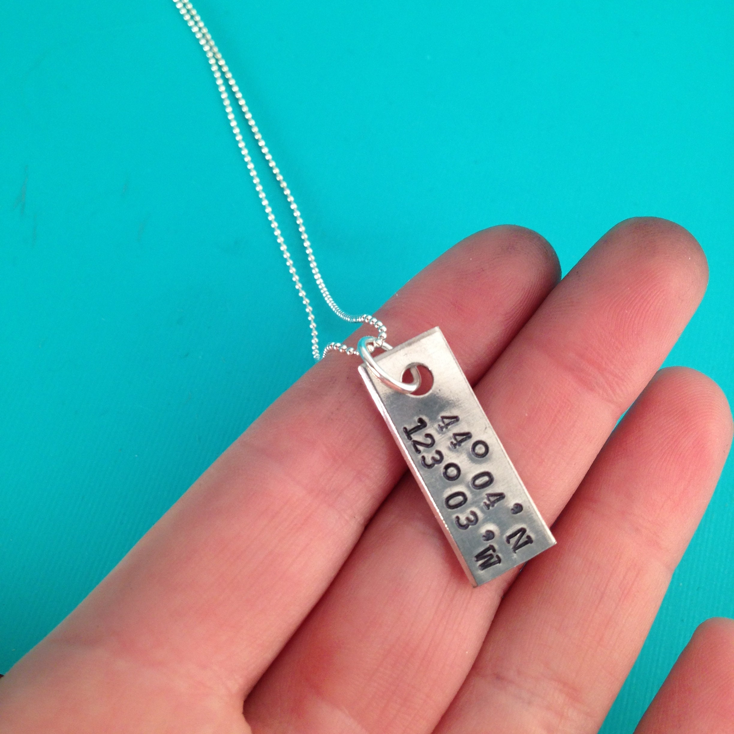 Custom Hand Stamped Coordinate Necklace- Latitude Longitude, view 2