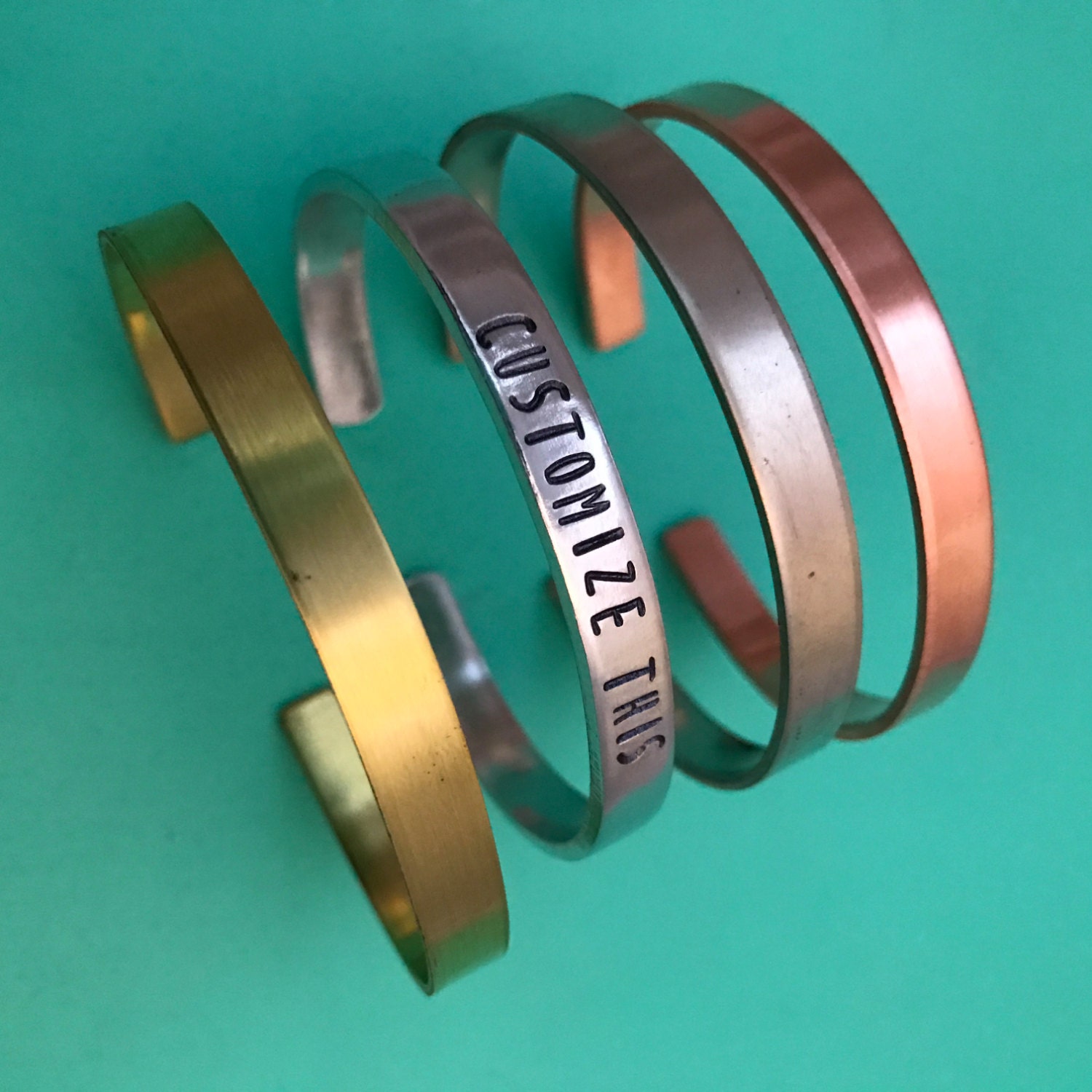 Custom Hand Stamped Cuff Bracelet- Aluminum Copper or Brass, view 3
