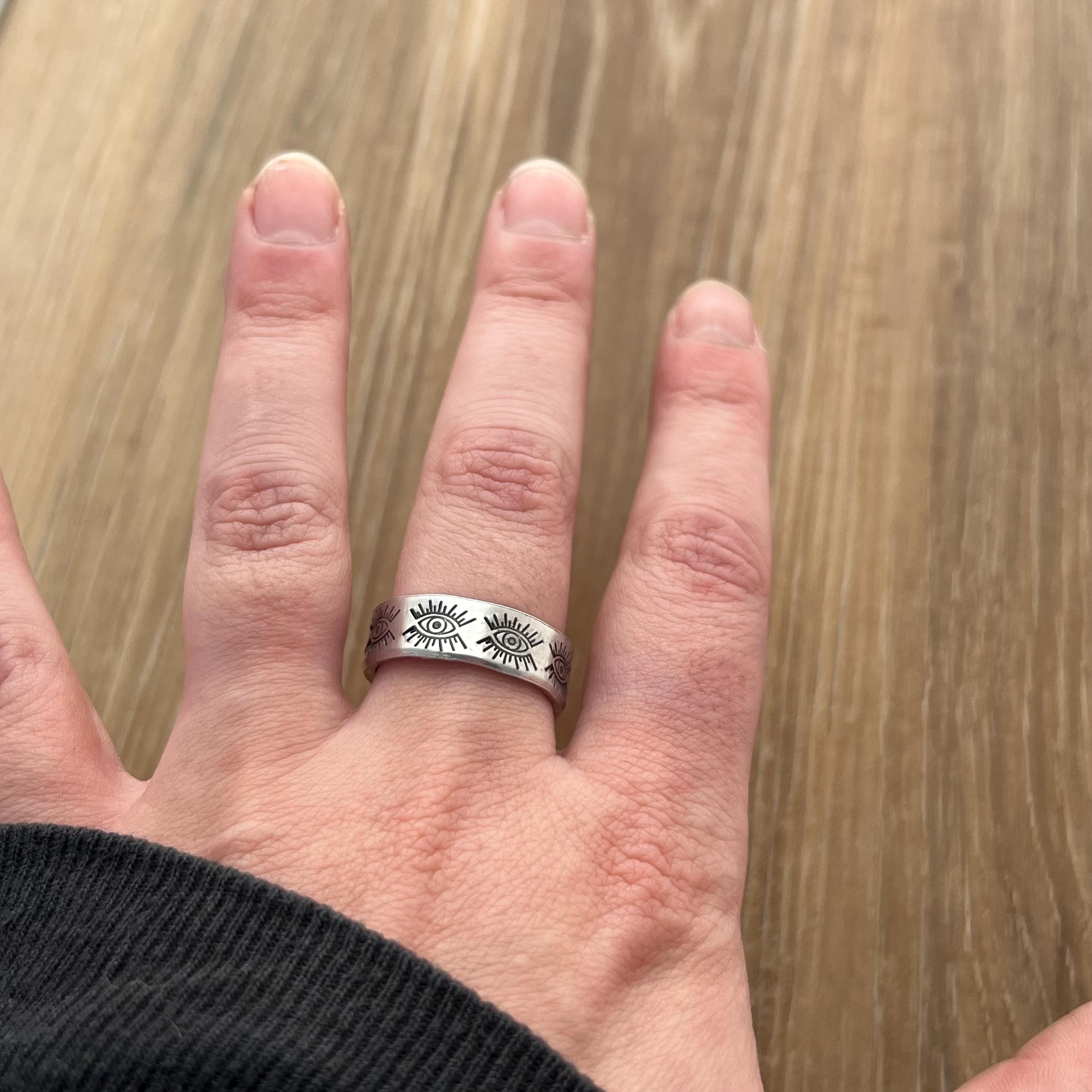 Evil Eye Pattern Ring- Hand Stamped Aluminum Ring, view 5