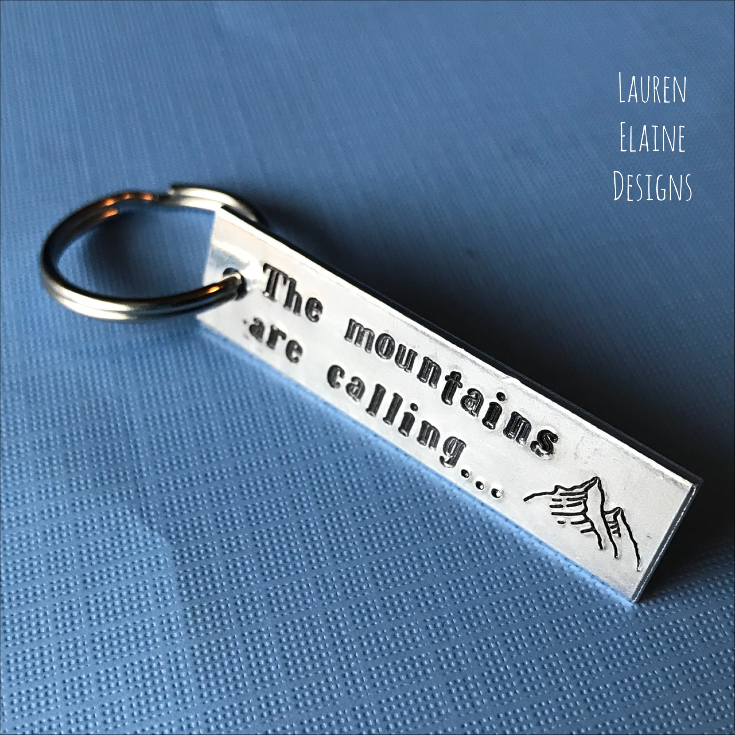 The Mountains Are Calling- Hand Stamped Aluminum Keychain, view 2