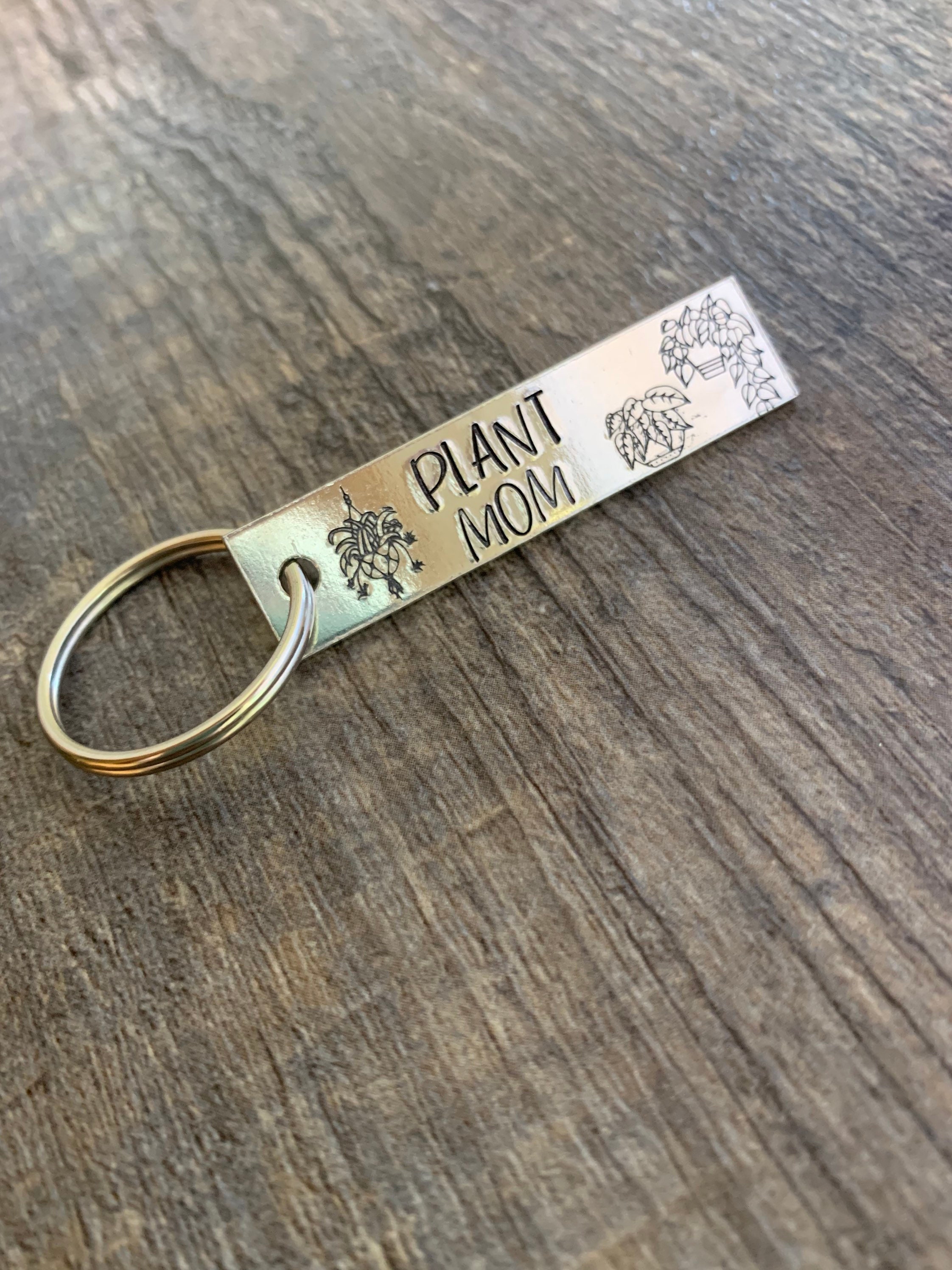 Plant Mom/Dad Keychain: Hand Stamped Aluminum Plant Lover Gift, view 3