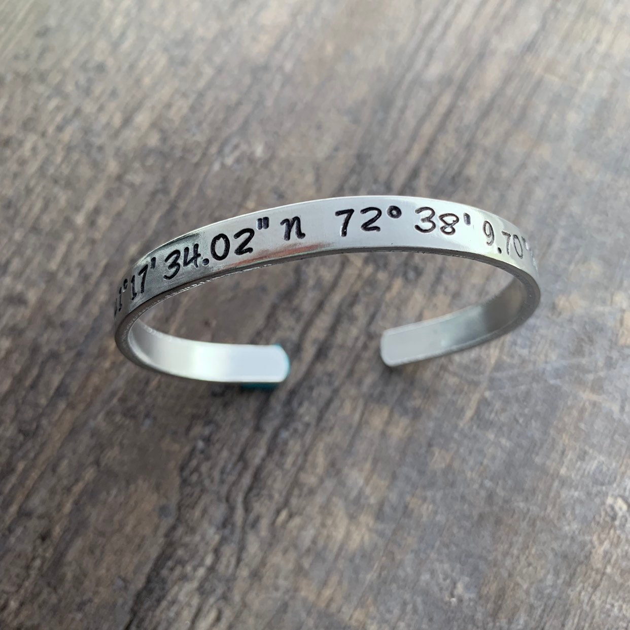 GPS Coordinates Hand-Stamped Cuff Bracelet