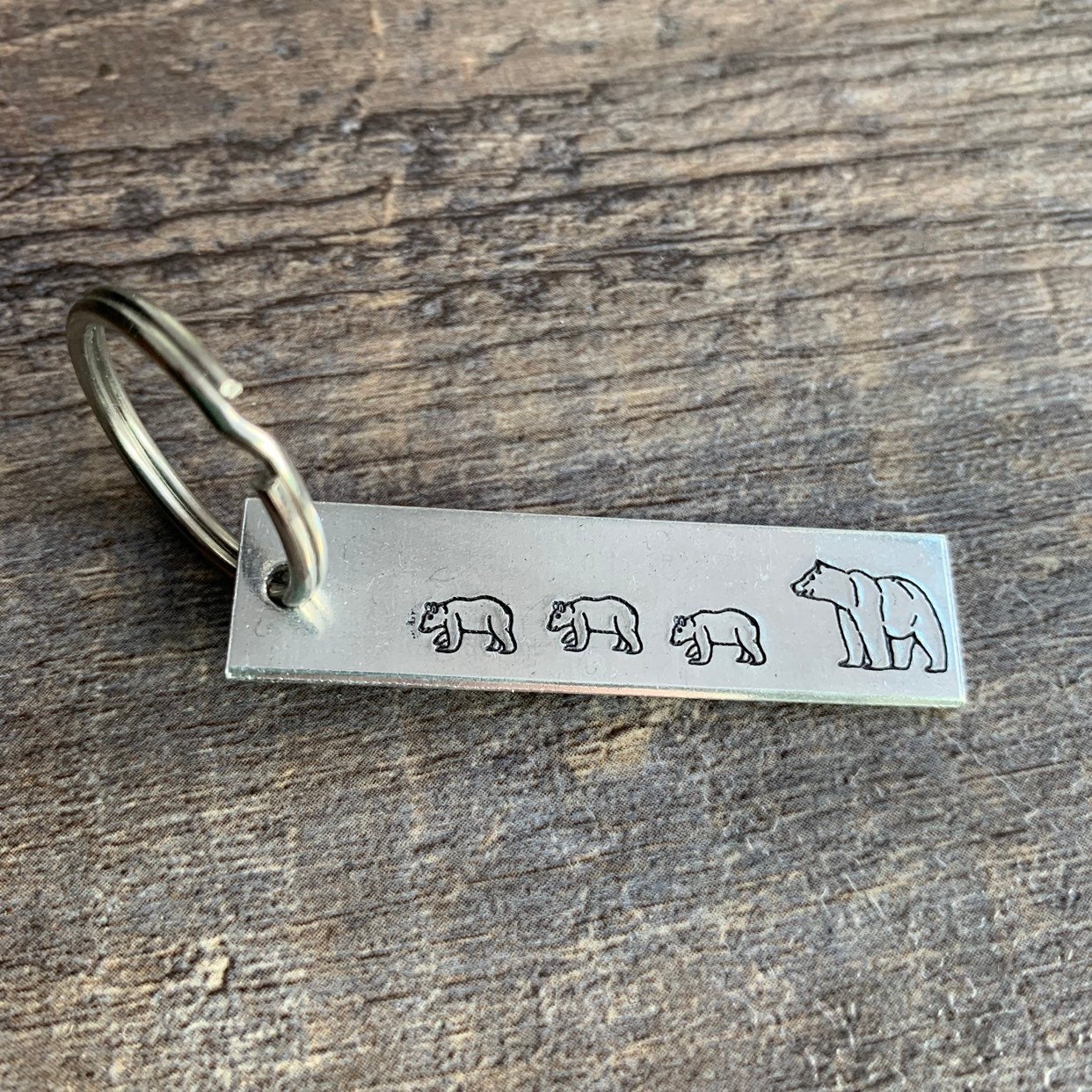 Mama Bear / Papa Bear Hand Stamped Aluminum Keychain- Choose Number of Baby Bears