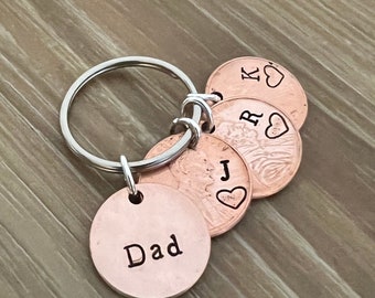 Father's Day Penny and Disc Keychain - Personalized Family Initials and Birth Year