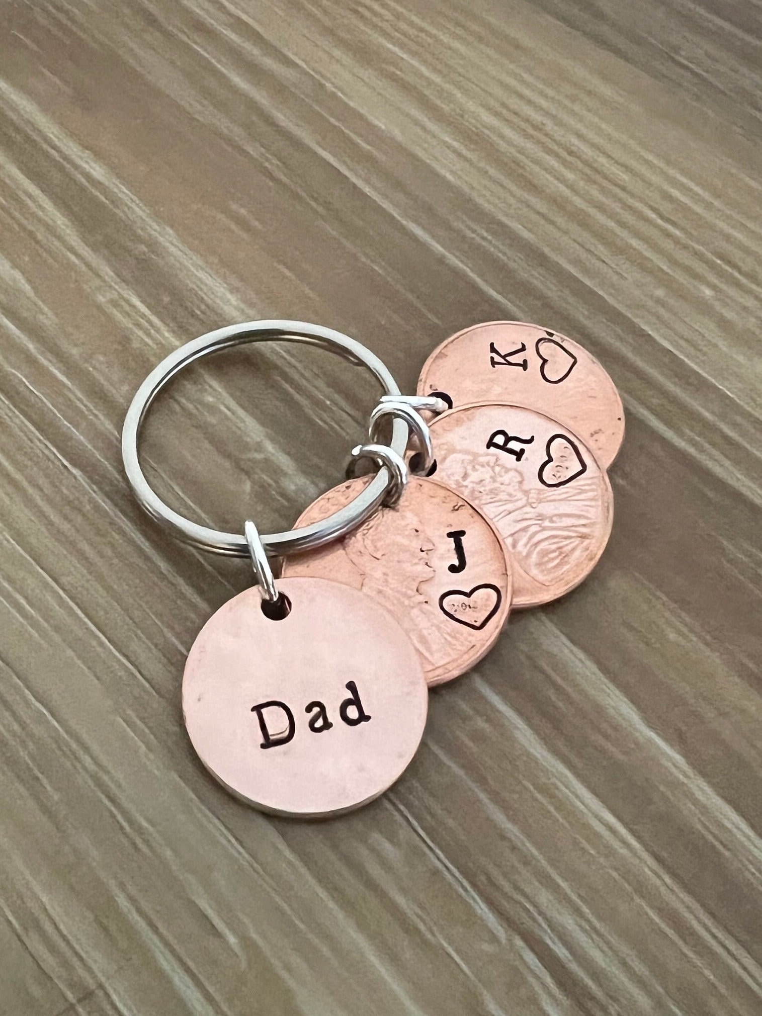 Father's Day Penny and Disc Keychain - Personalized Family Initials and Birth Year