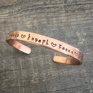 Custom Kids Names Bracelet: Personalized Hand Stamped Cuff