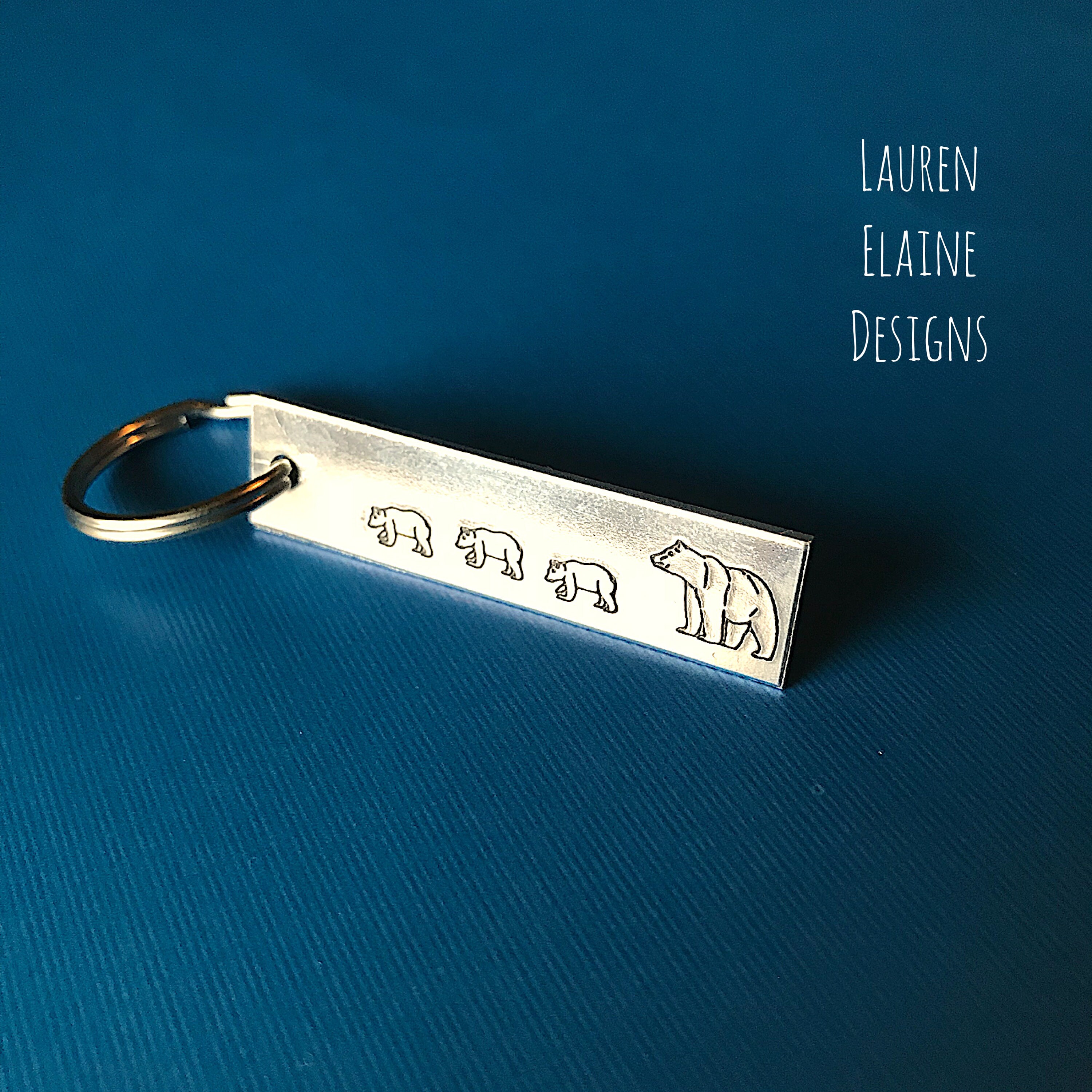 Mama Bear / Papa Bear Hand Stamped Aluminum Keychain- Choose Number of Baby Bears, view 2