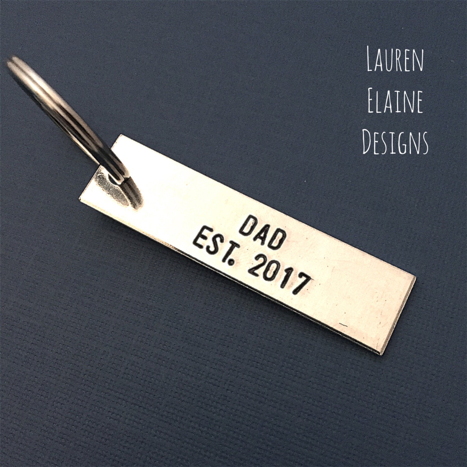 New Father Gift- Dad Keychain- You Choose Year, and Font- Hand Stamped Aluminum Keychain, view 2