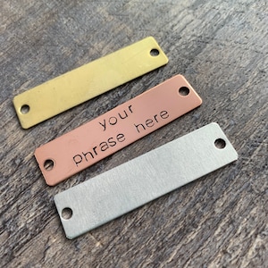 Placa personalizada estampada à mão, etiquetas de pulseira ou pingentes - cobre, latão ou alumínio 1/2" x 2"