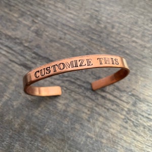 Custom Hand Stamped Copper Skinny Bracelet- You Personalize- Can Have Hidden Message