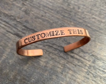 Custom Hand Stamped Copper Skinny Bracelet- You Personalize- Can Have Hidden Message