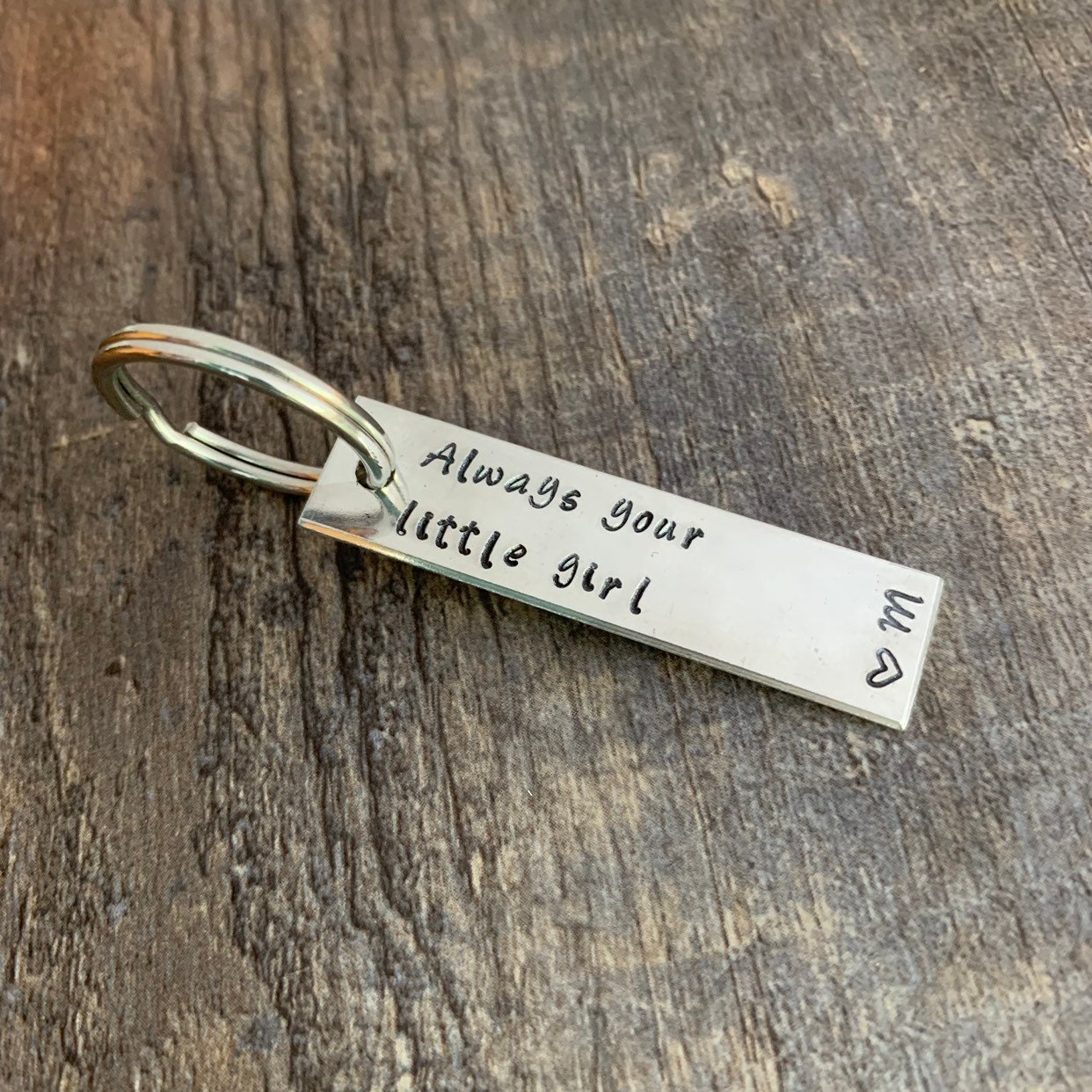 Custom Initials "Always Your Little Girl" Hand Stamped Aluminum Keychain, view 2