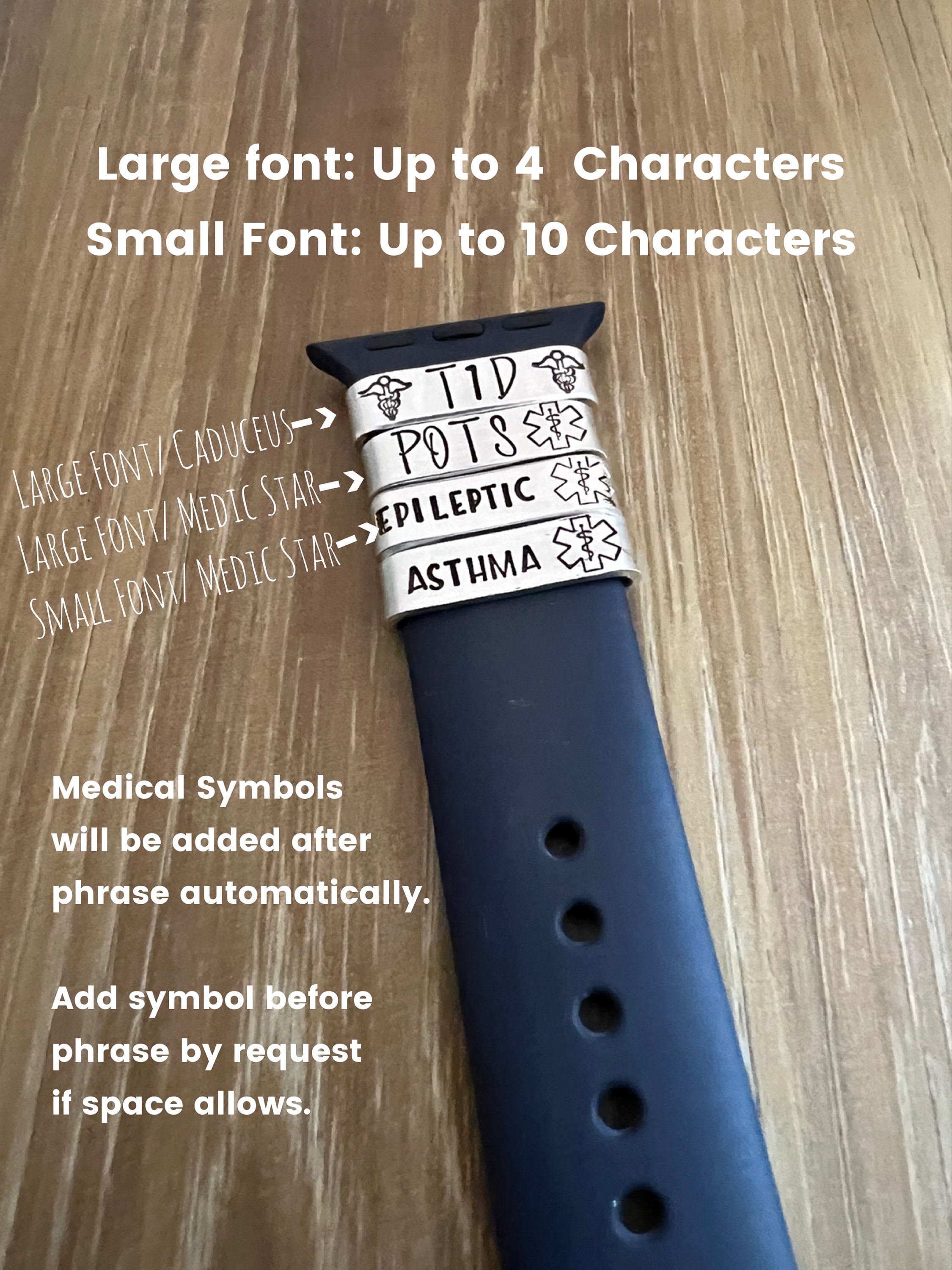 Hand Stamped Medical ID Watch Band Charm: Aluminum Medical Alert Tag, view 4