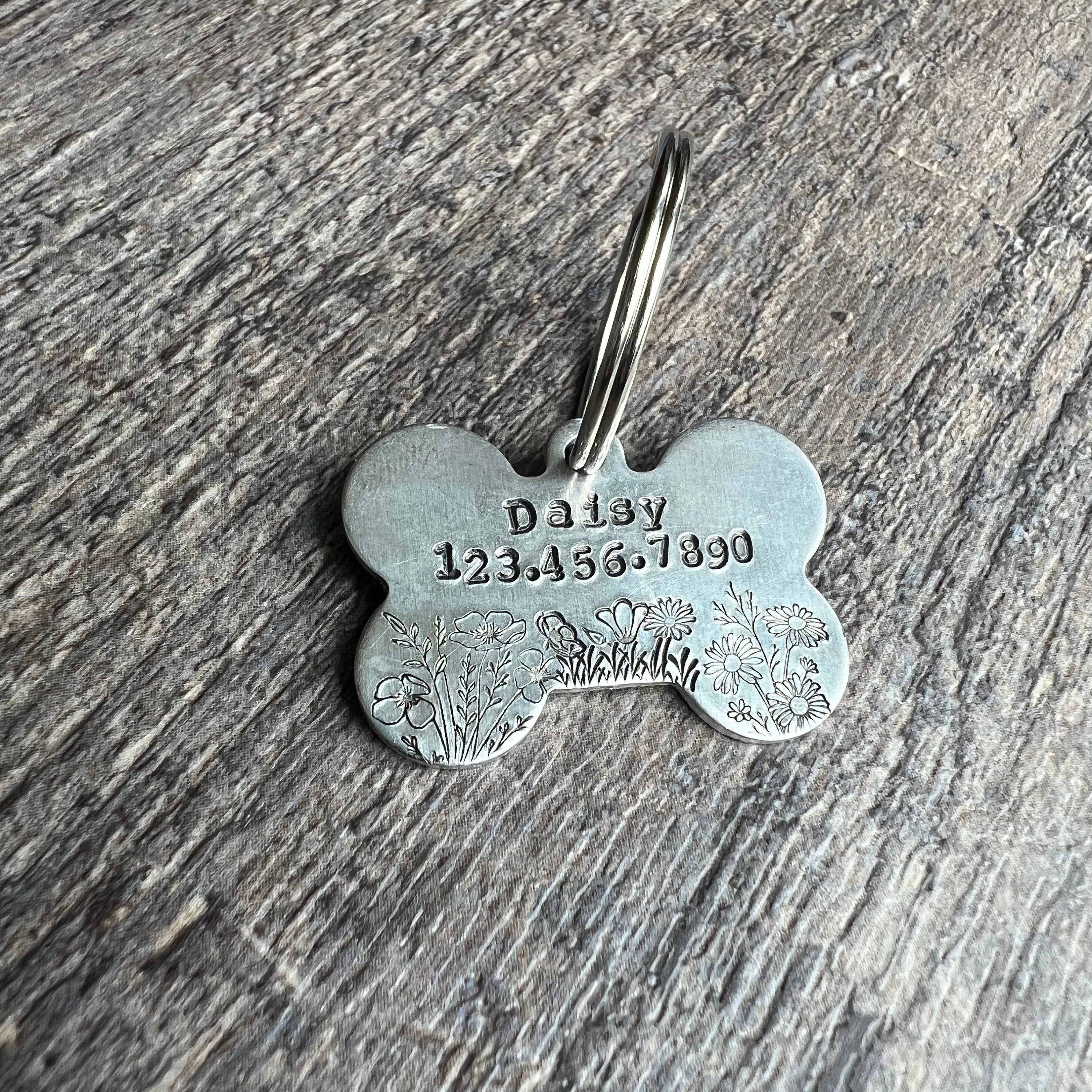 Hand Stamped Wildflower Dog Tag: Custom Aluminum Pet ID, view 4