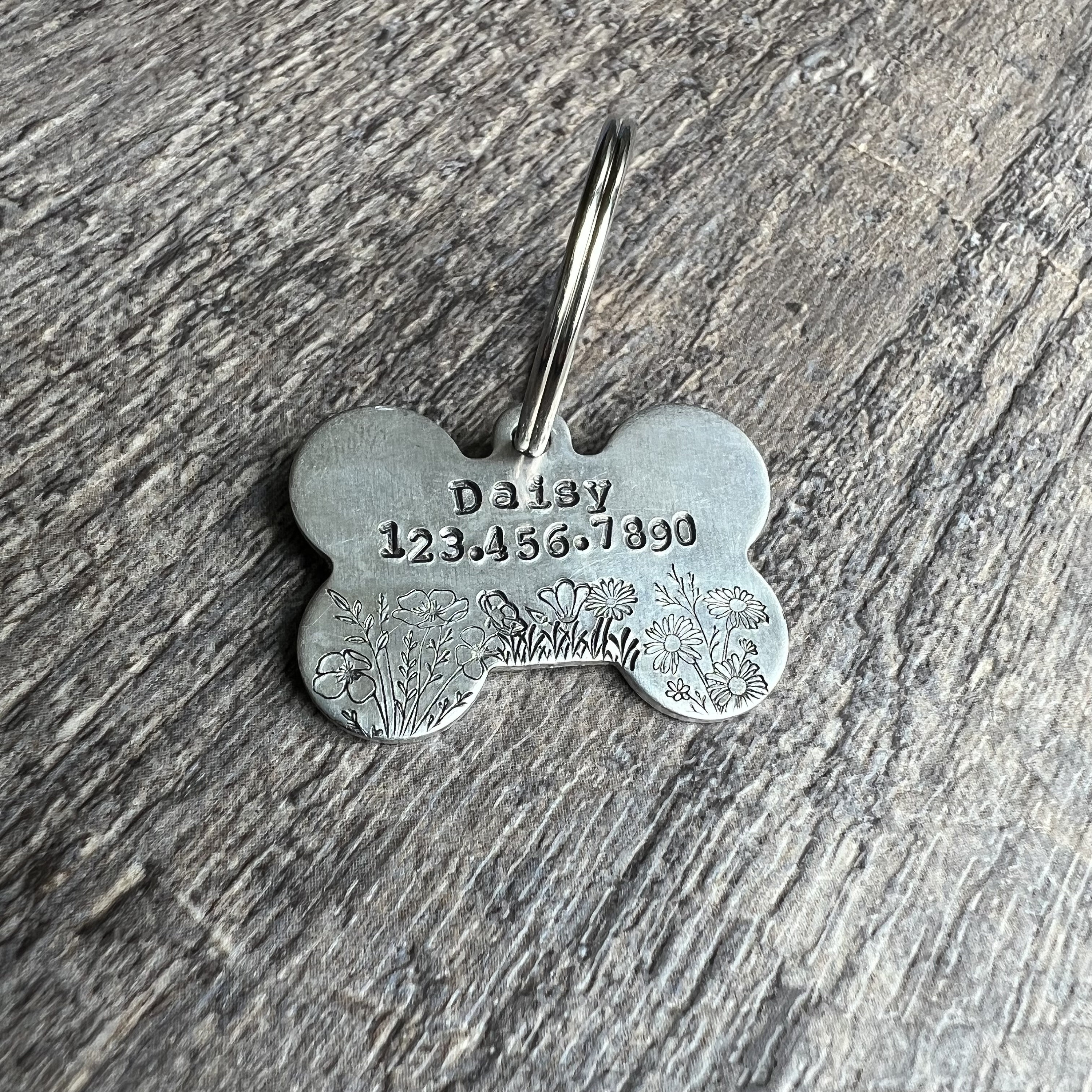 Hand Stamped Wildflower Dog Tag: Custom Aluminum Pet ID, view 5