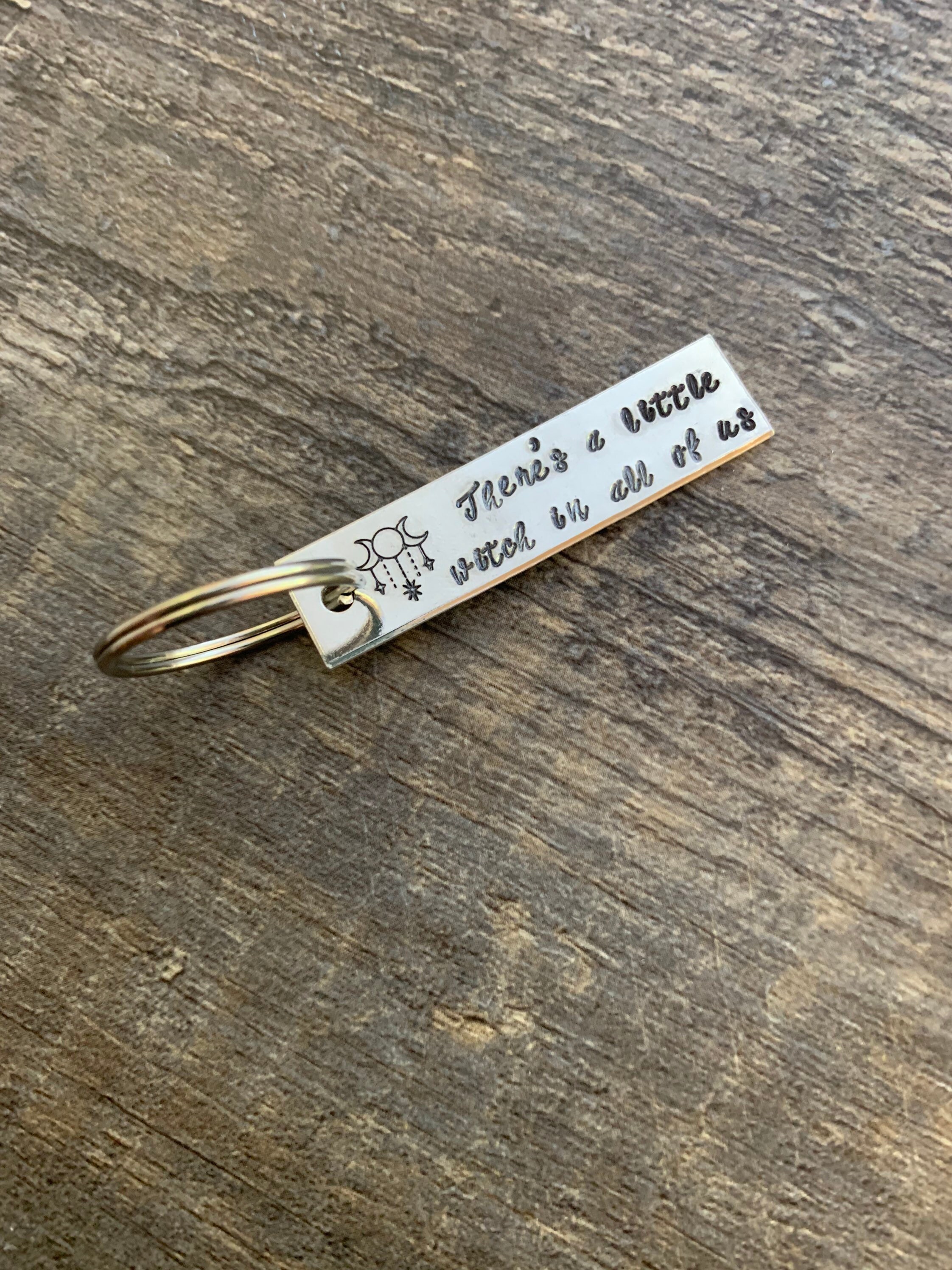 There’s a Little Witch in All of Us- Hand Stamped Aluminum Keychain, Witch, Halloween, Moon Phase, view 2
