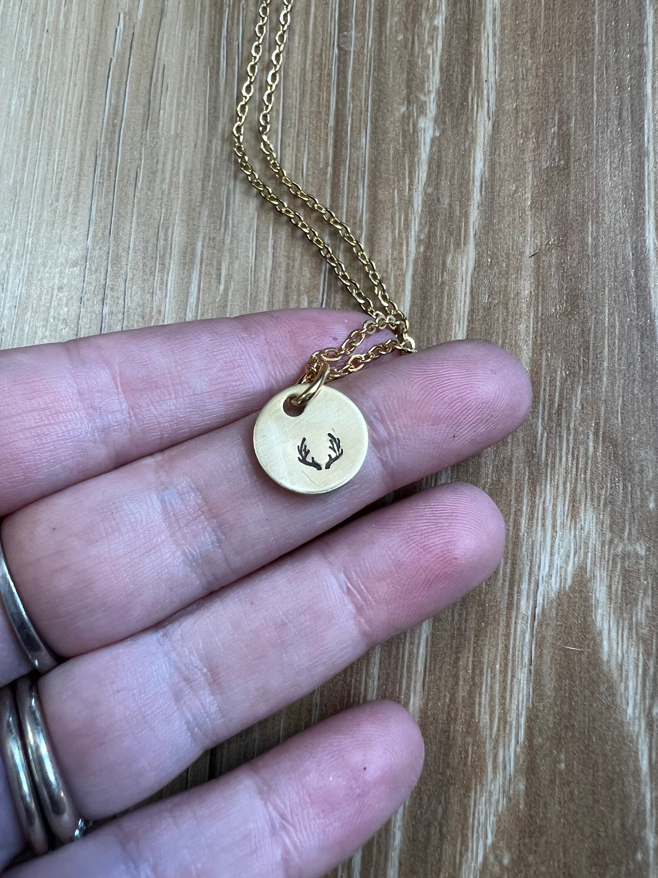 Antler Charm Necklace- Hand Stamped, view 2