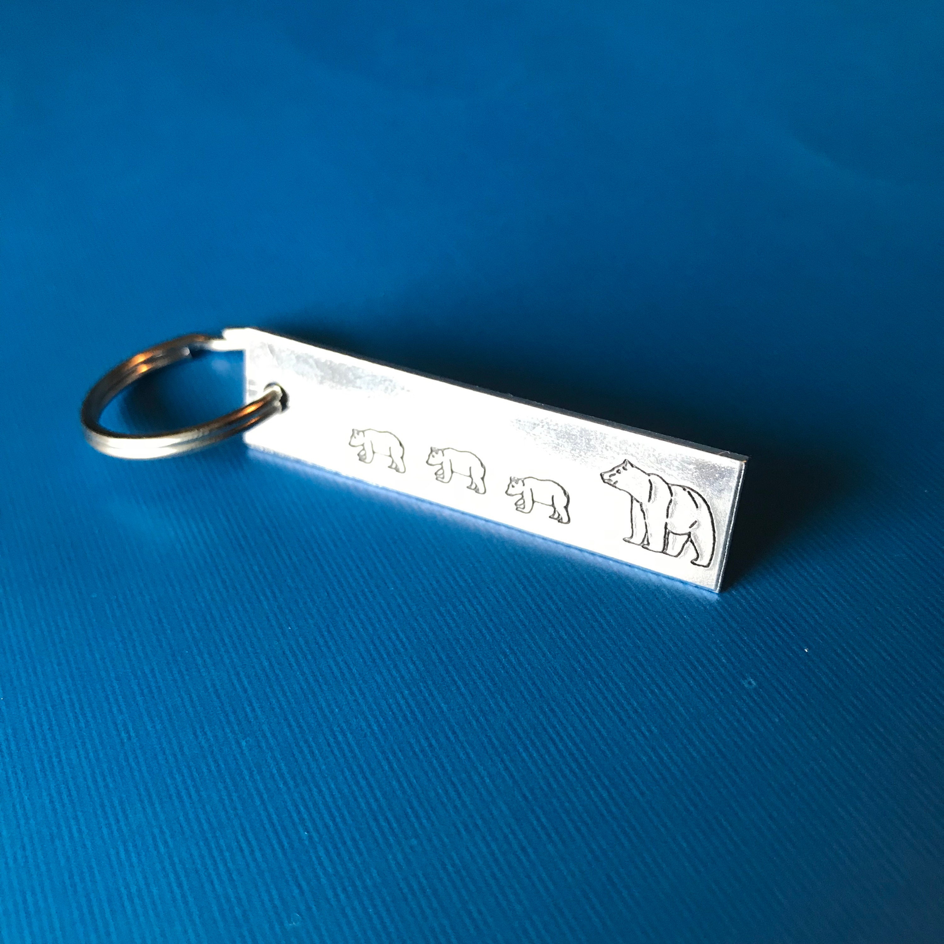 Mama Bear / Papa Bear Hand Stamped Aluminum Keychain- Choose Number of Baby Bears, view 3