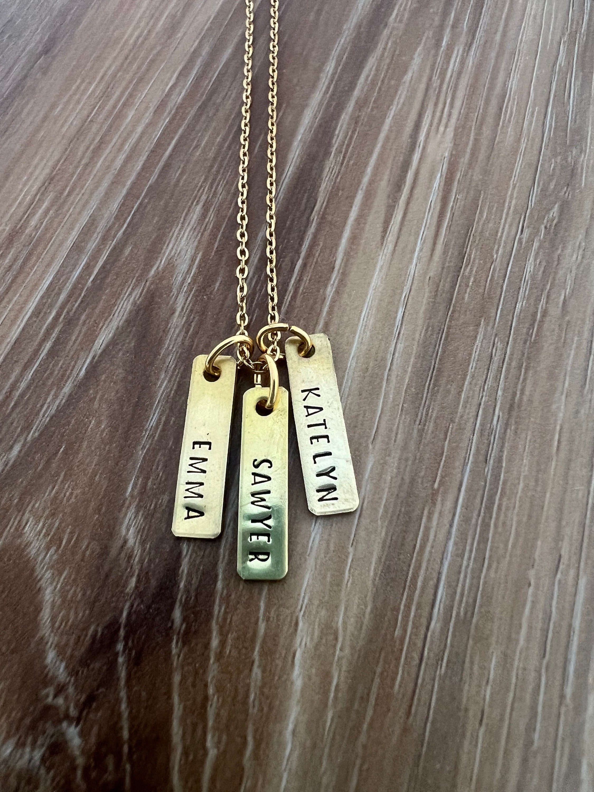 Custom Name Hand Stamped Bar Charm Necklace- Tiny Tag Necklace, view 4