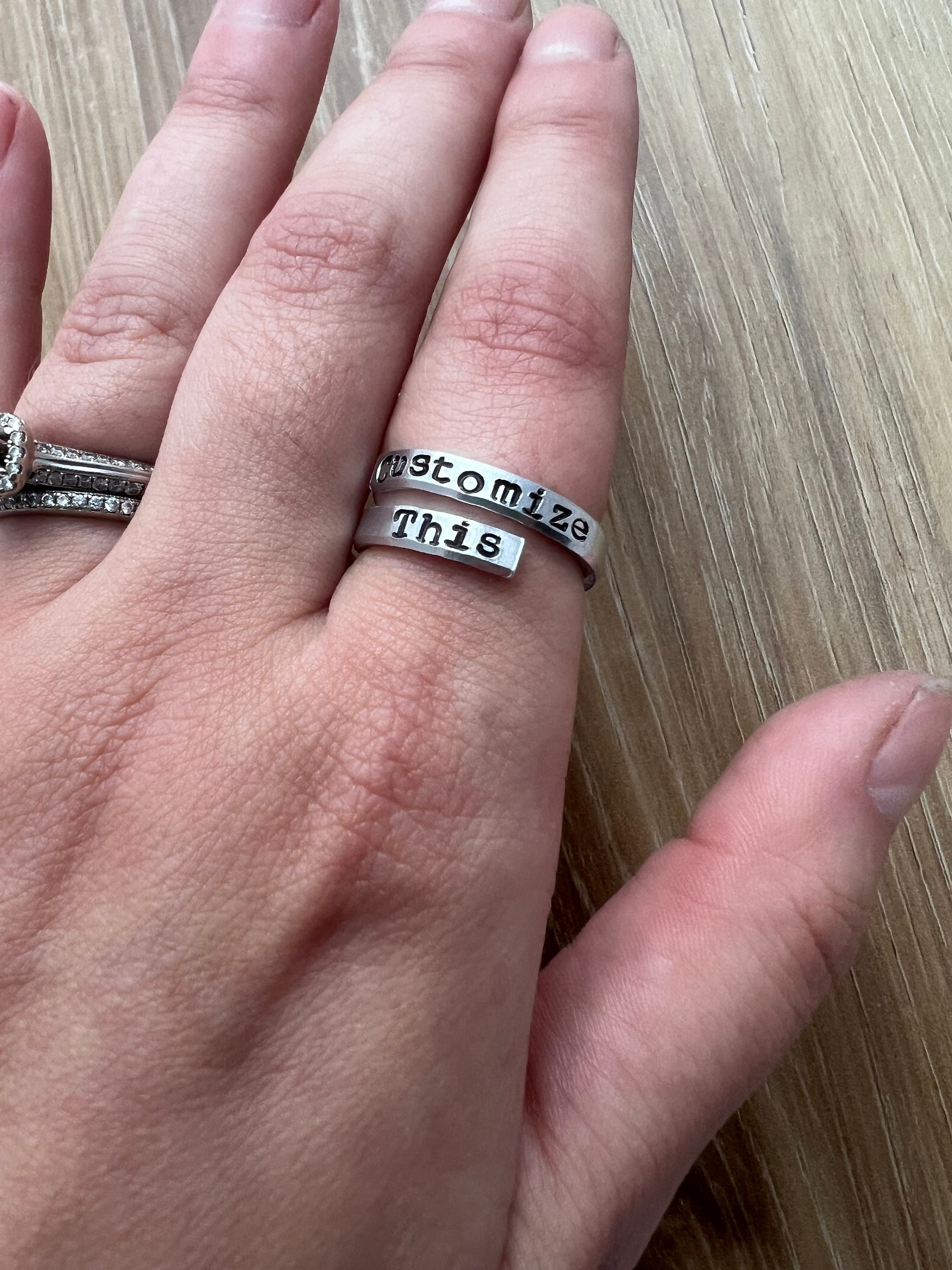 Custom Hand Stamped Aluminum Spiral Ring: Personalized Phrase