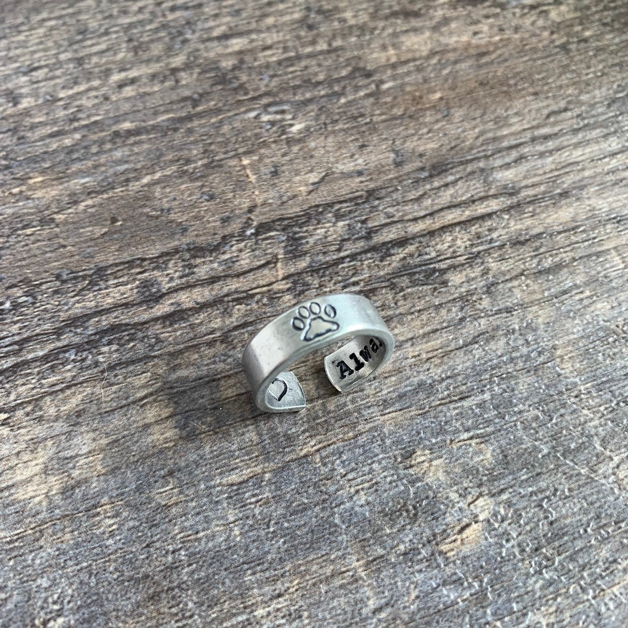 Always By My Side- Pet Memorial- Hand Stamped Aluminum Ring- Paw Print Ring