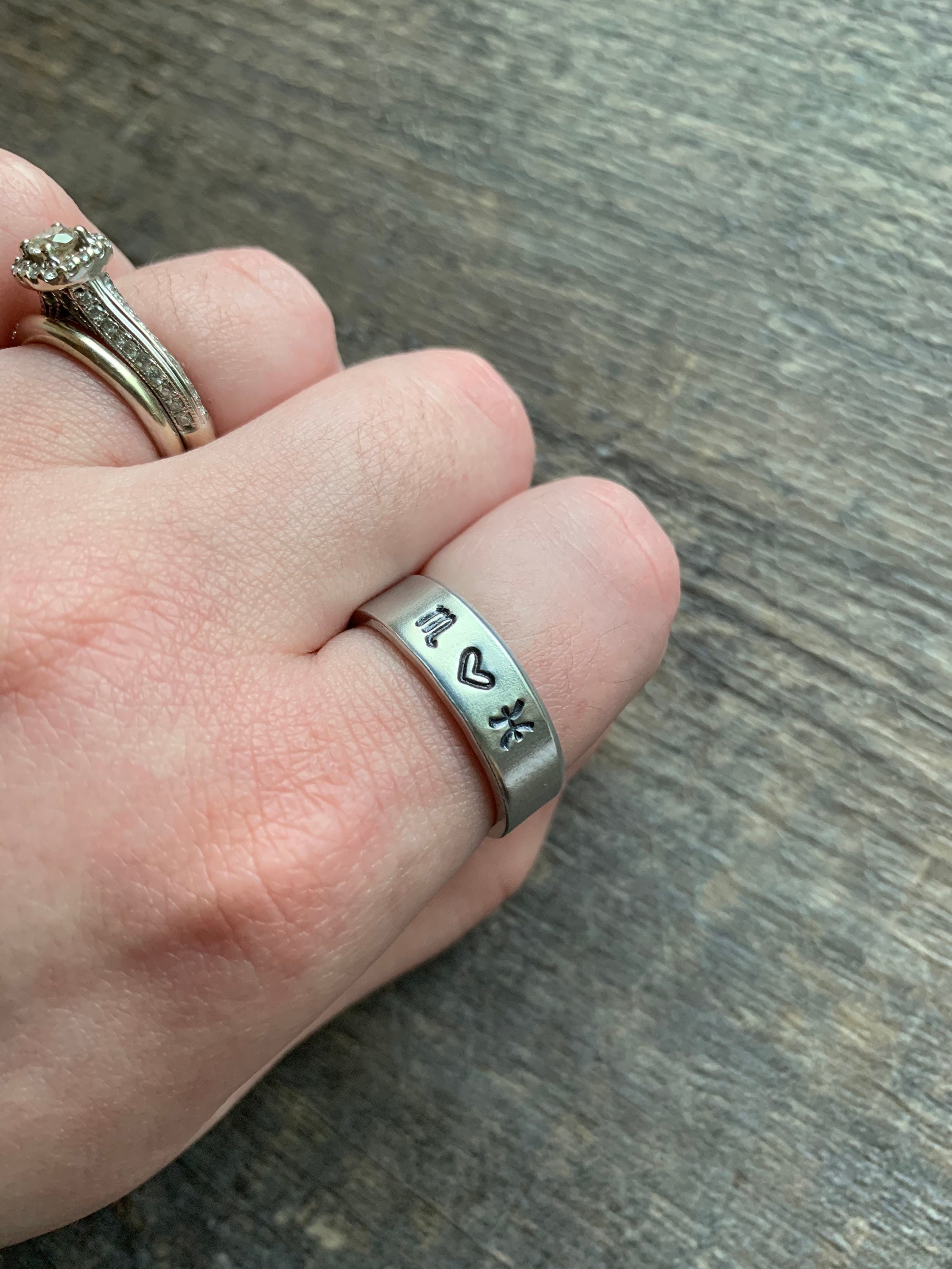Hand Stamped Zodiac Sign Couple Ring: Aluminum Astrology Jewelry, view 3