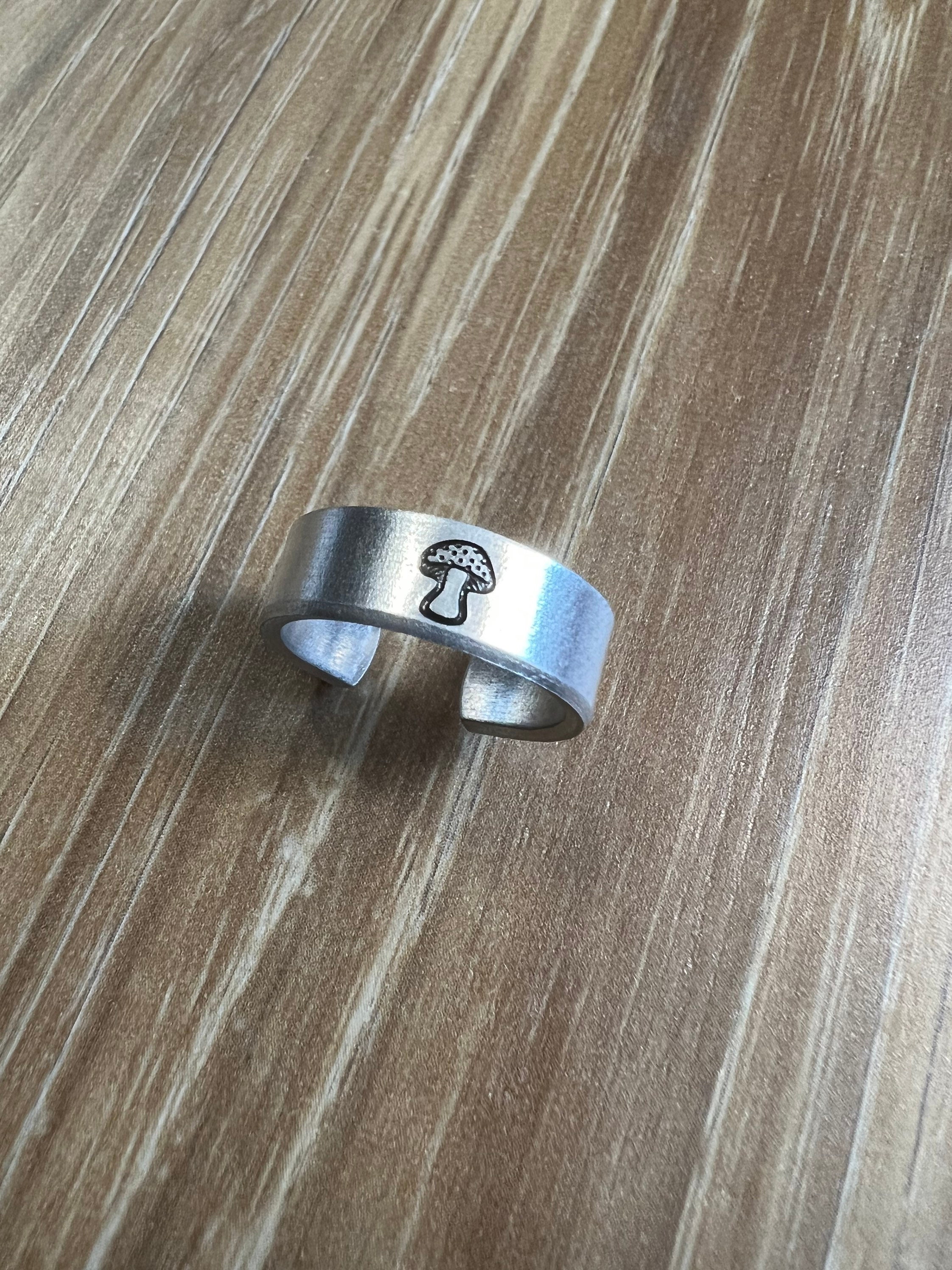 Mushroom Ring- Hand Stamped Aluminum Ring