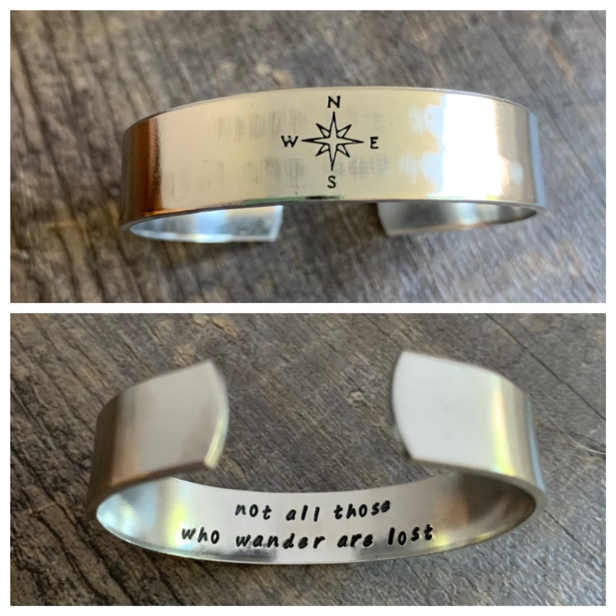 Hand Stamped Compass Bracelet: Tolkien Quote, Hidden Message